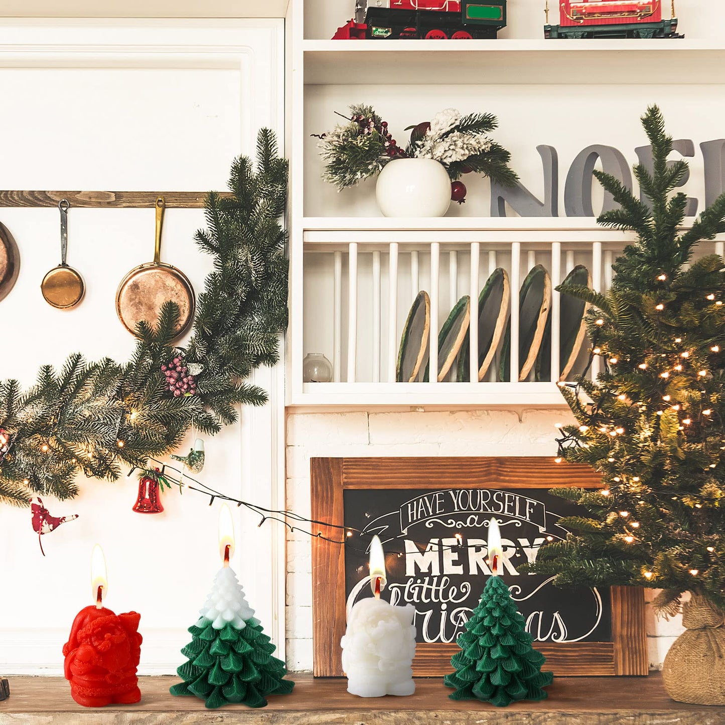 Minatee 4 Pieces Large Christmas Candles Tree Santa Scented Xmas Tree Shaped Candles Gifts for Home Party Room Table Decorations, 2 Style