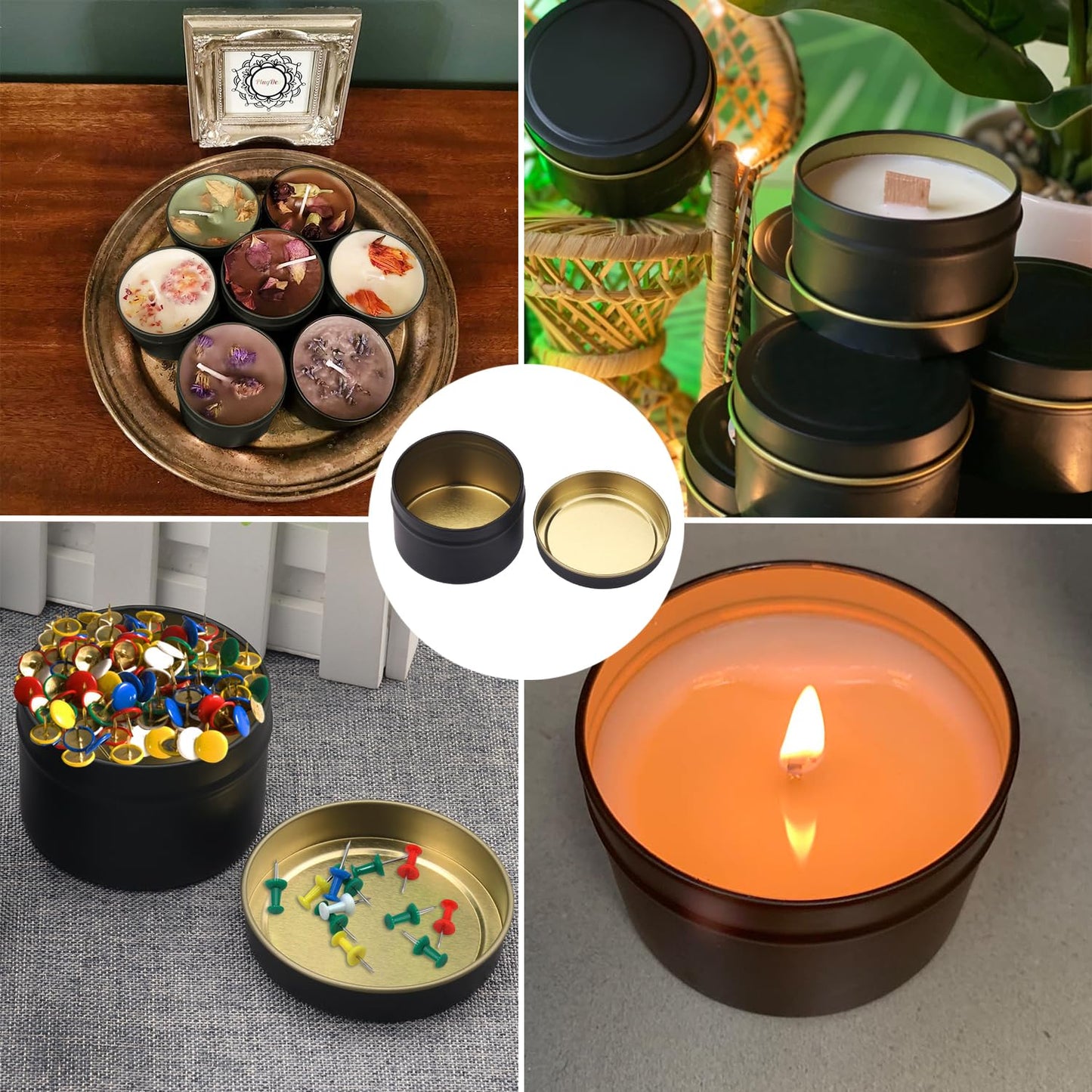 GENHAKON 24 Packs 4 oz Black Candle Tins, Bulk Candle Making Tins, Candle Jars, Candle Containers for Making Candles