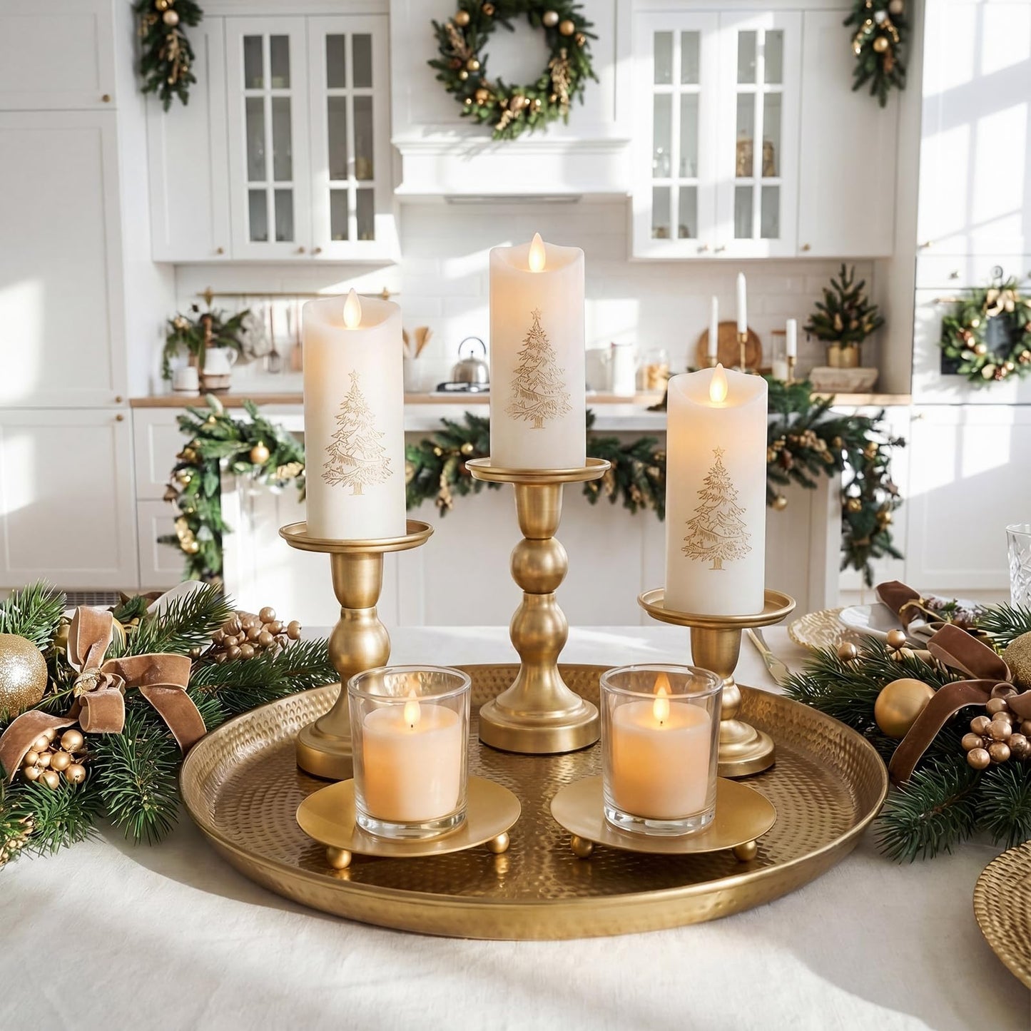 Vesici 12 Pcs Candlestick Holder Plate Pillar Candle Holder Candles Stand Decorative Centerpieces for Table Wedding Events Party Living Room Housewarming Gift(Baking Paint,Size 2,Gold)