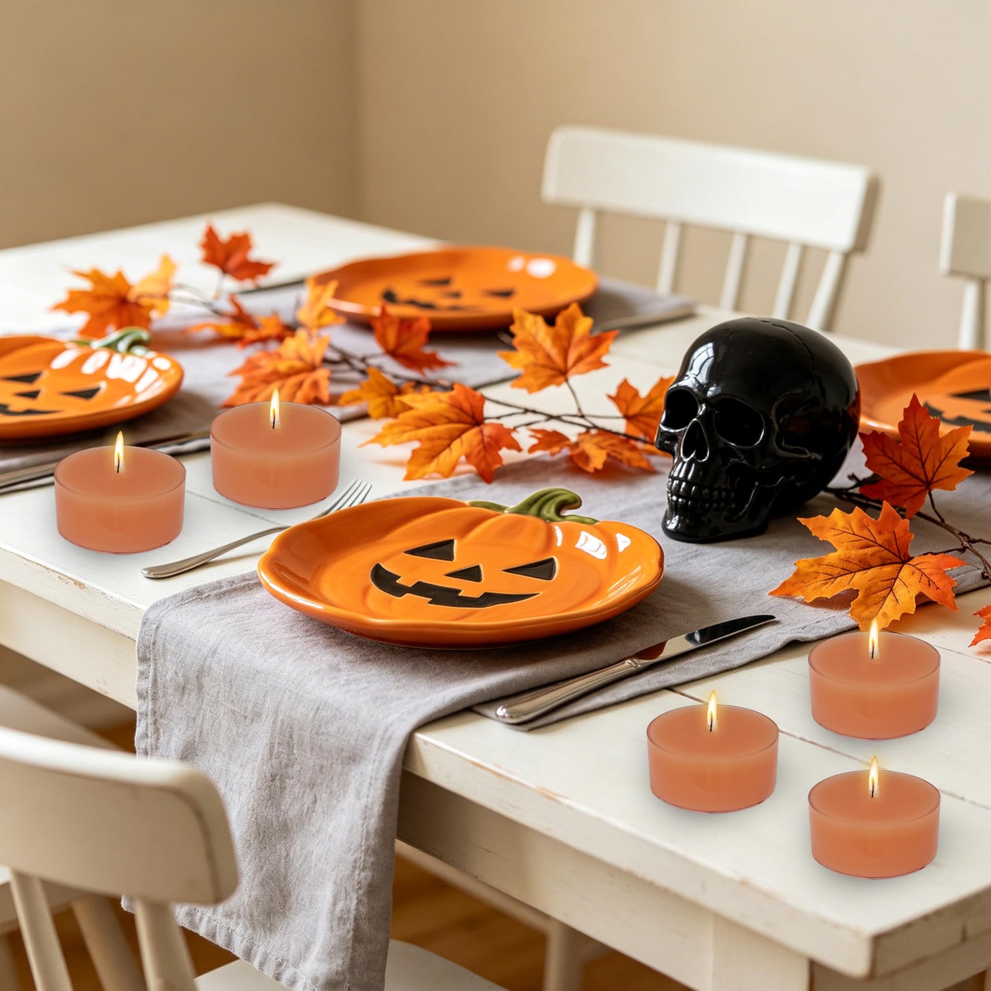 Terracotta Tea Candles Tea Lights Smokeless Pumpkin Scent Tealight Candles Handmade Tealights Set of 24 Long Burning for Wedding Meditation Dinner Home Decor