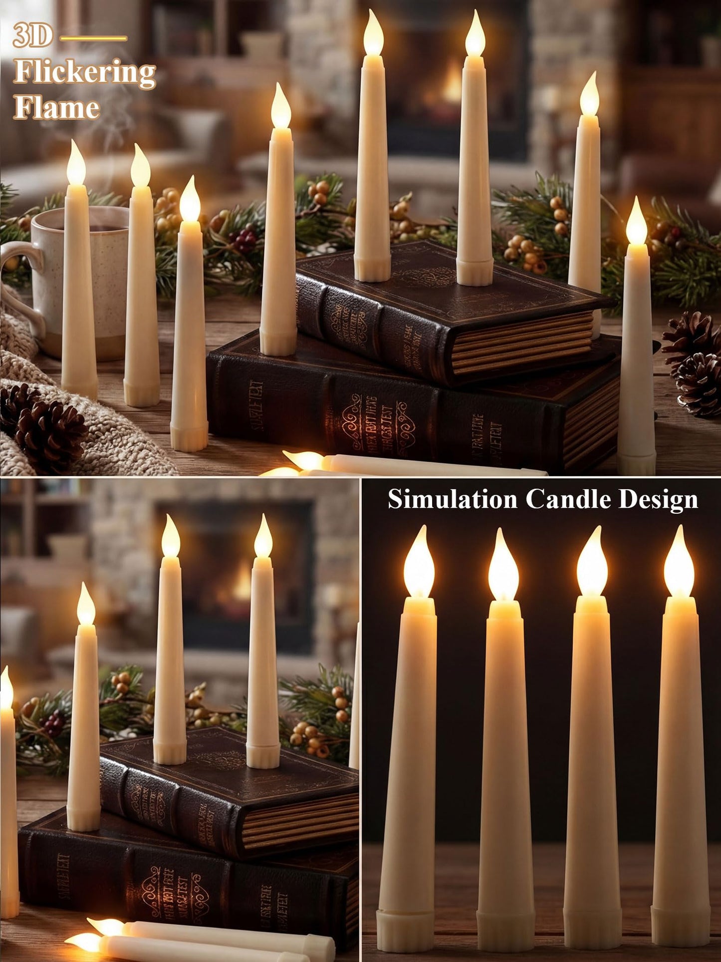 Funtery 48 Pcs Flameless LED Taper Candles Battery Operated Candles Bulk Realistic LED Candlesticks Flickering for Wedding Church Graduation Party Home Decor(Ivory,Novelty Style)