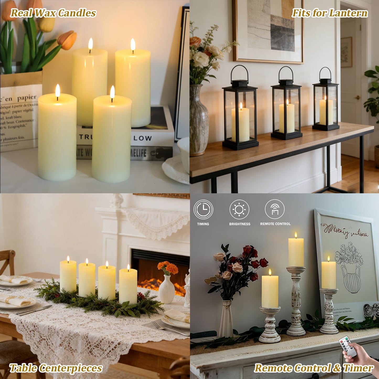 MUMCHASI 4 Packs Flameless Candles, Battery Operated with Remote, Real Wax Flickering LED Candles for Home Fall Halloween Christmas Party Candelabra D3 xH6 (Ivory)