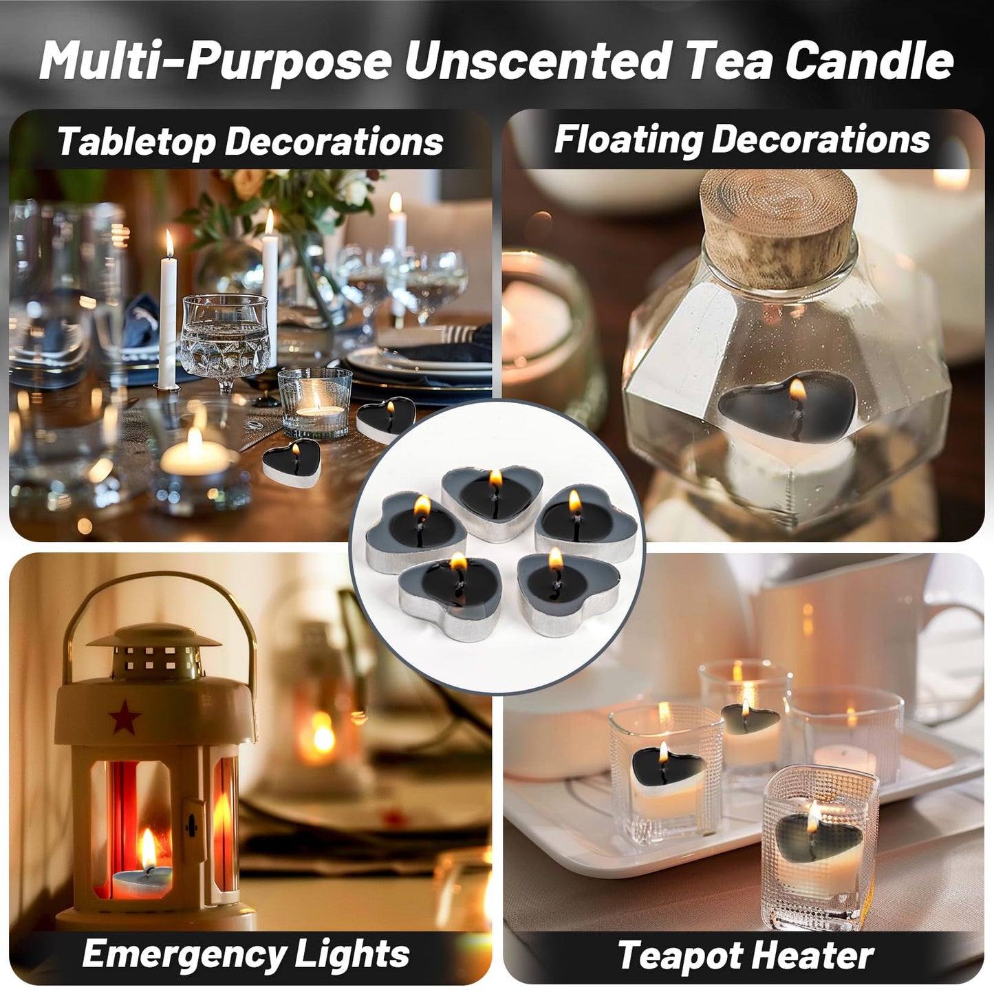 Tea Lights Candles- Pink Heart Shaped Tealight Candles - Soy Candle for Valentine, Dating, Weddings, Anniversaries, Candle Gift (Black)
