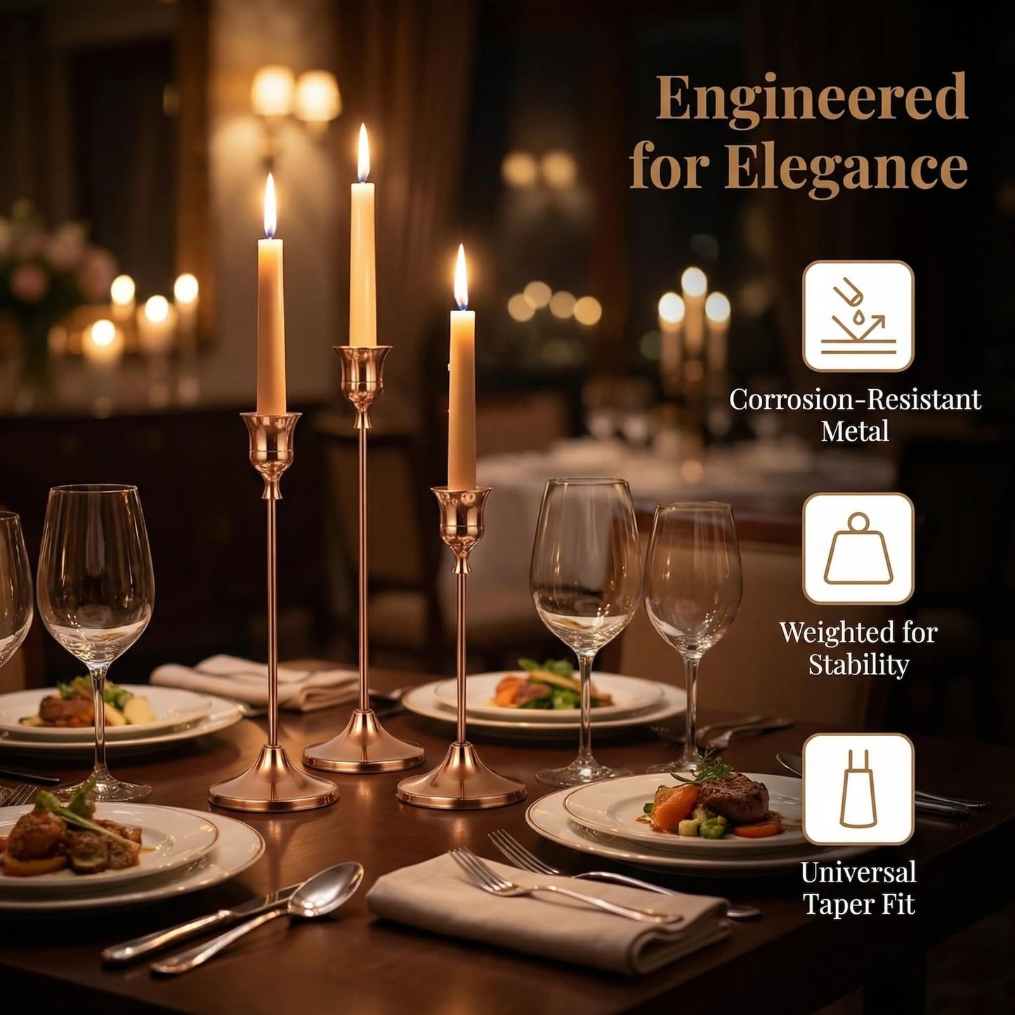 4 Sets(12 Pcs) French Gold Tapered Candle Holder,Candlestick Tall Metal Candlestick Holders for Table Centerpiece Home Decor for Wedding Fireplace Mantel Housewarming Gift Fits 3/4 Inch Thick Candles