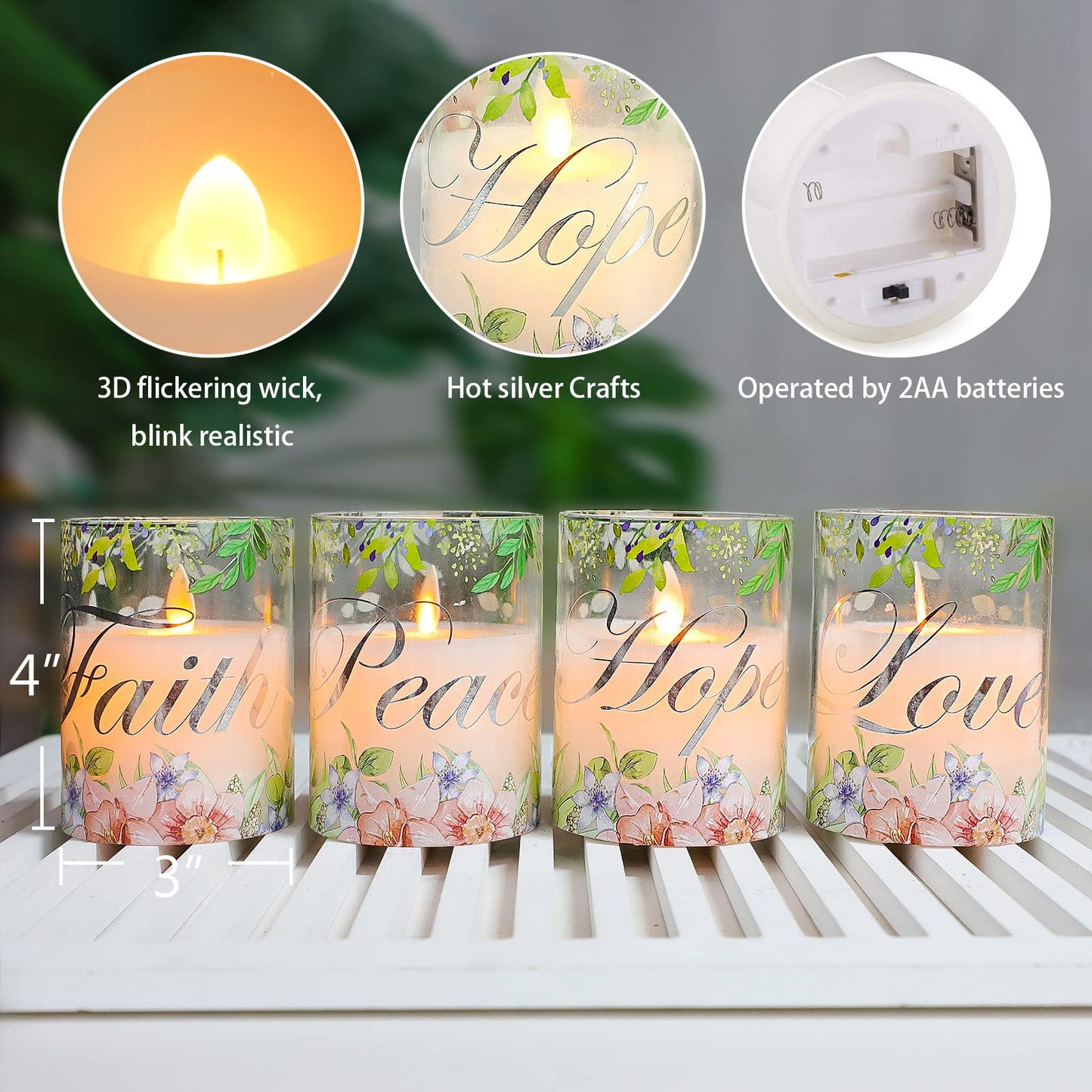 PETRISTRIKE Pink Flameless Pillar Candles, Glass Led Candles Battery Operated with Remote/Timer, Set of 4 Candles Set for Woman Gifts, Mother's Day, Centerpiece Decor