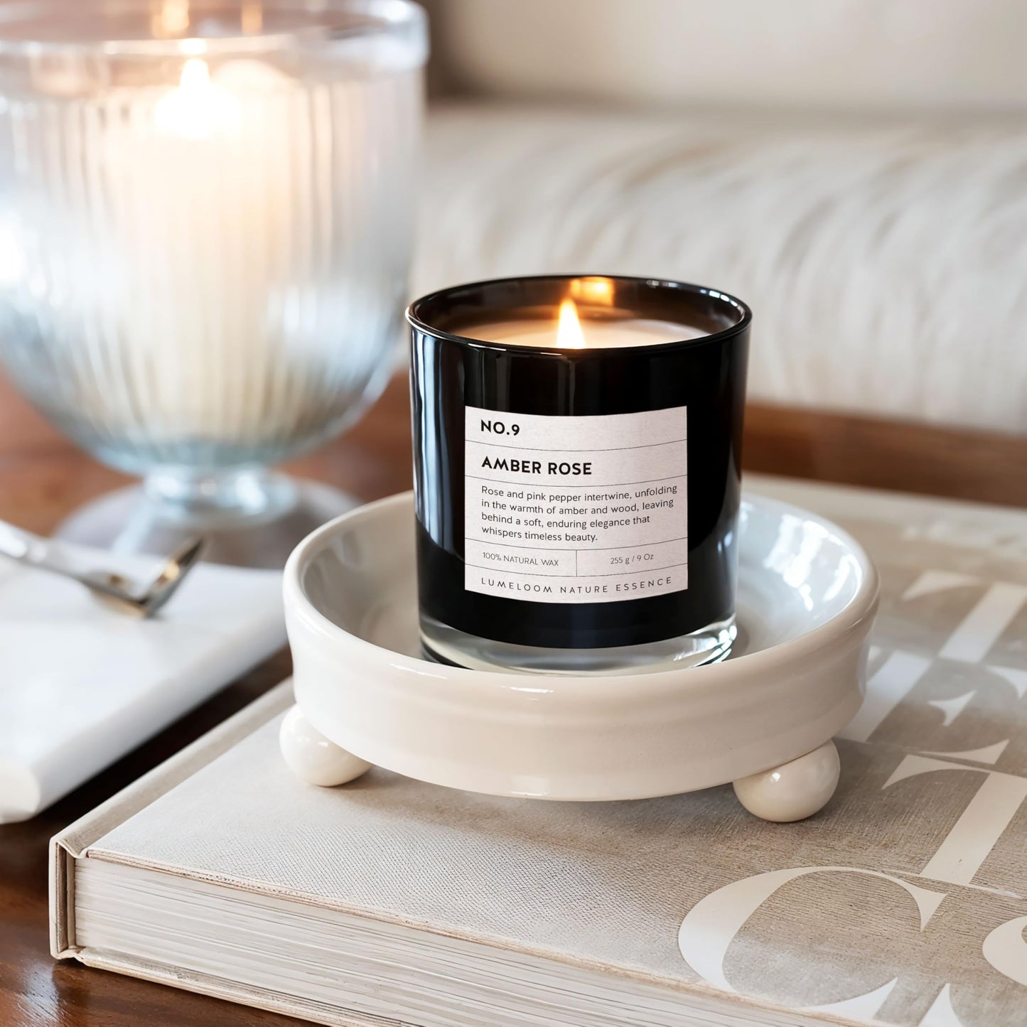 LUMELOOM Amber & Rose Luxury Scented Candles, 9oz Soy Wax Candles for Home Scented, Rose, Wood, Amber Scent, Long Burning Time, Gifts for Women, Friends, Men, Sister, Mom, Teacher