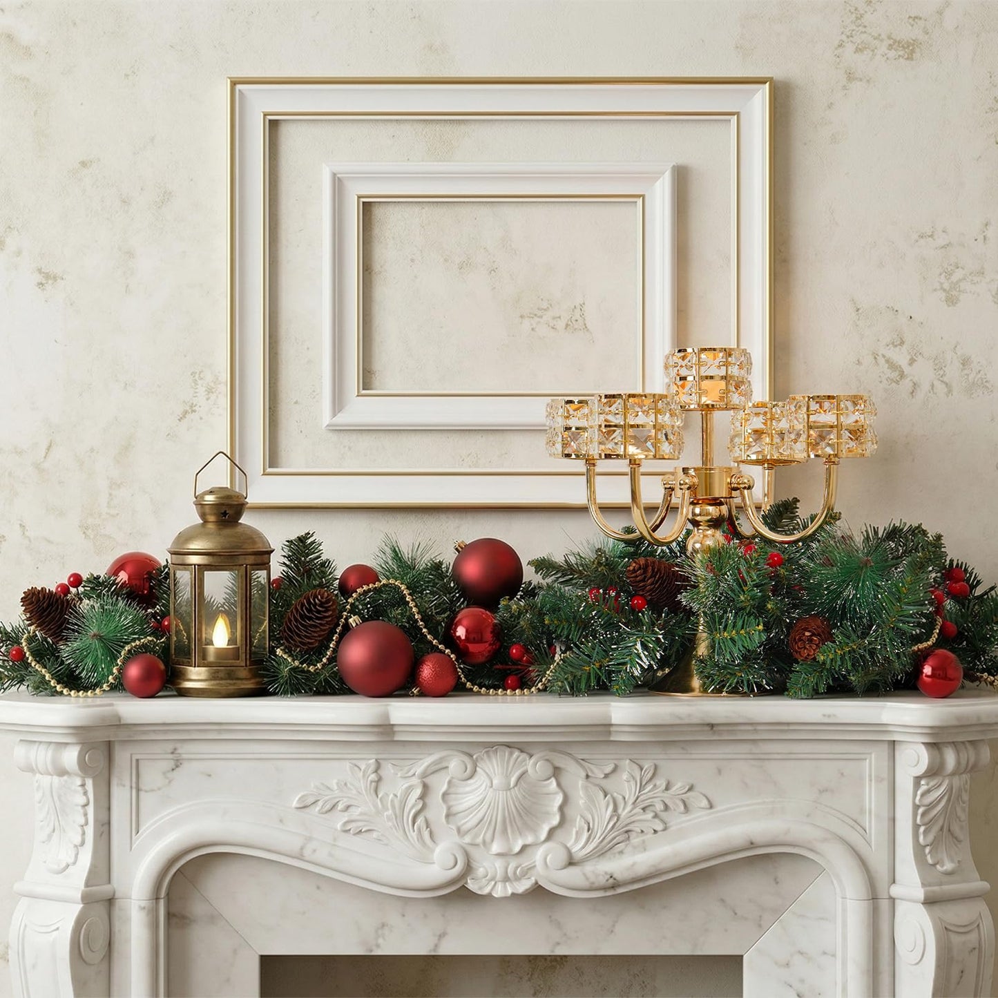 5 Arm Metal Crystal Candelabra Centerpiece - 13.4 Inch Elegant Candle Holder with Crystal Beads for Wedding Party Christmas Home Dining Table Decoration (2, Style-B-Gold)
