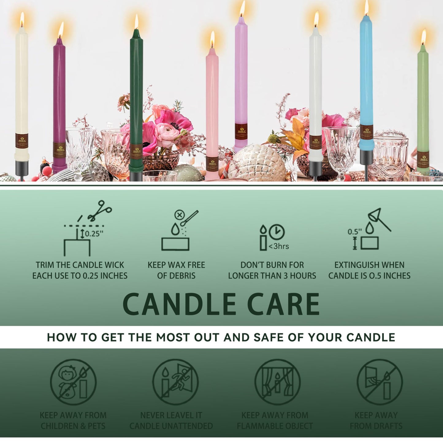 Taper Candles Christmas Printed Candlestick 4 PCS 10 inch Long Taper Candle Unscented Candlesticks Handmade Tapered Candles for Christmas Dinner Household Wedding Party Housewarming Home Décor Candles