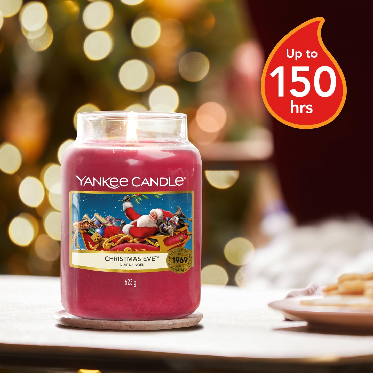 Yankee Candle Christmas Eve Scented, Classic 22oz Large Jar Single Wick Candle, Over 110 Hours of Burn Time