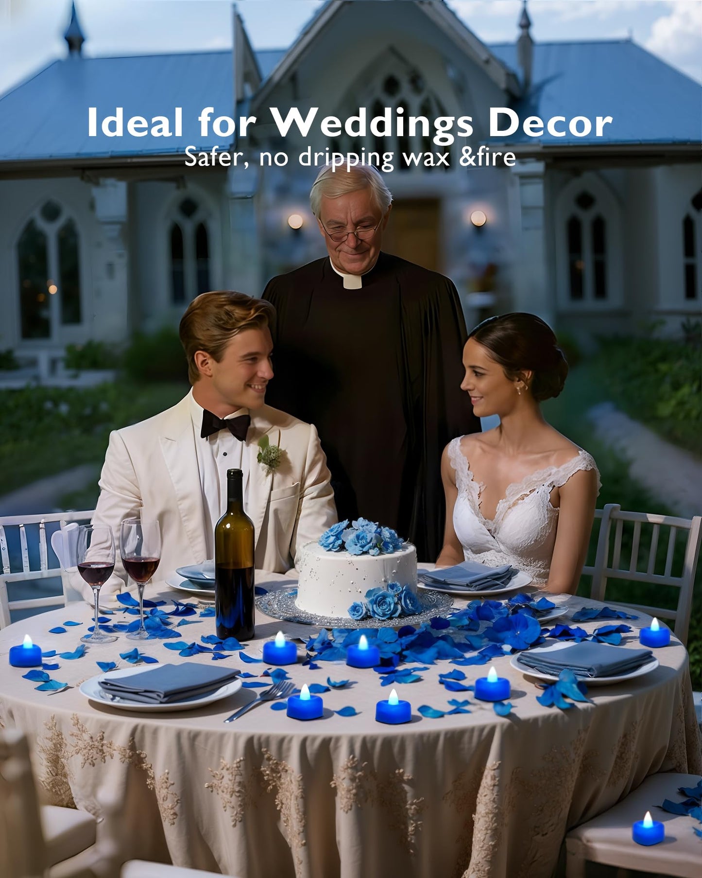 Amagic 4000 Pieces Blue Artificial Rose Petals with 50 Blue Heart LED Tea Lights, Rose Petals and Candles Set for Proposal, Anniversary, Romantic Night, Wedding Decor