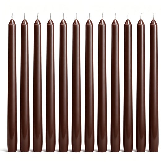 Everymoment Mocha Brown Taper Candles - 12 Pack 10 Inch Unscented Dripless & Smokeless Candlesticks - 8 Hours Tall Candle Sticks - Perfect for Wedding Romantic Dinner Holiday Party Home Decor