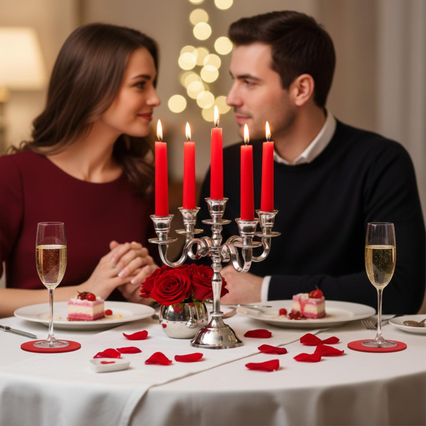 Rely+ 5 Arm Baby Candelabra Silver Glossy 8 Inch Taper Candle Holders Gothic Decorations Candlesticks Holder Home Decor Wedding Parties Centerpiece for Dining Table