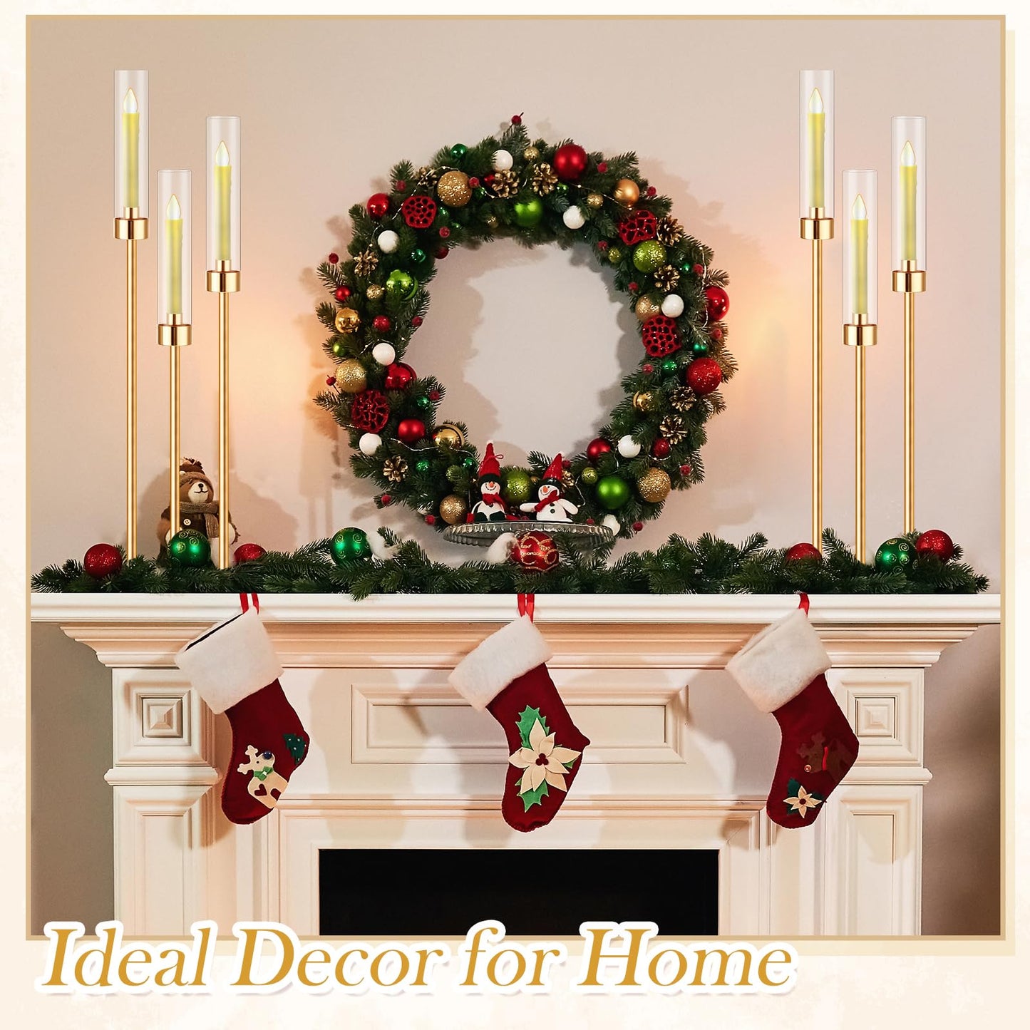 Suclain 10 Set 3 Arm Candelabra Centerpiece 33.8 Inch Candle Holder Gold Candelabra Metal Floor Pillar Candlesticks for Tables Wedding Home Party Decoration