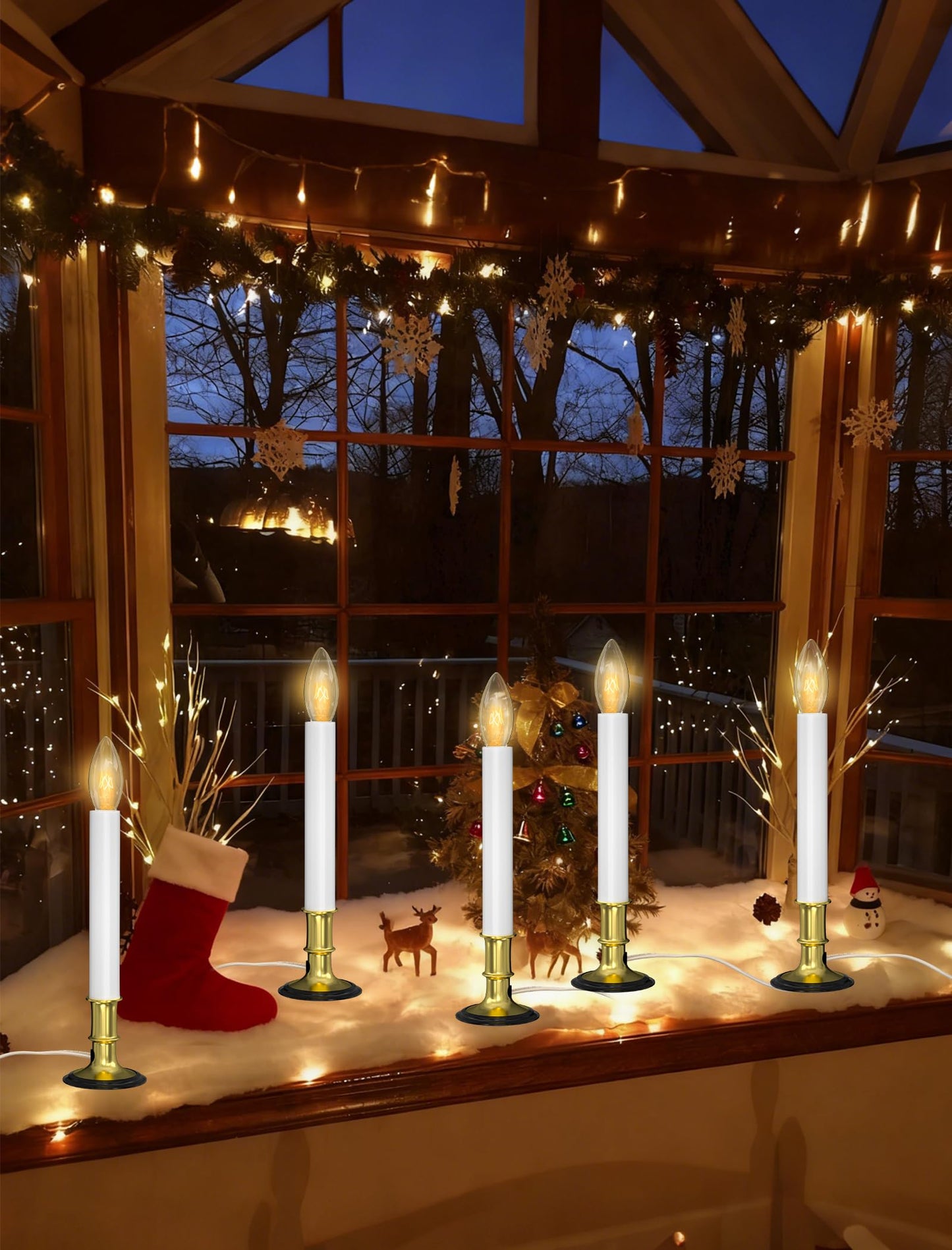 Txcigech Electric Christmas Window Candle Lights - 4-Pack with Dusk-to-Dawn Auto Sensor, Plug-in Corded Window Candle Lamps with C26 Incandescent Bulbs for Holiday Home Decor