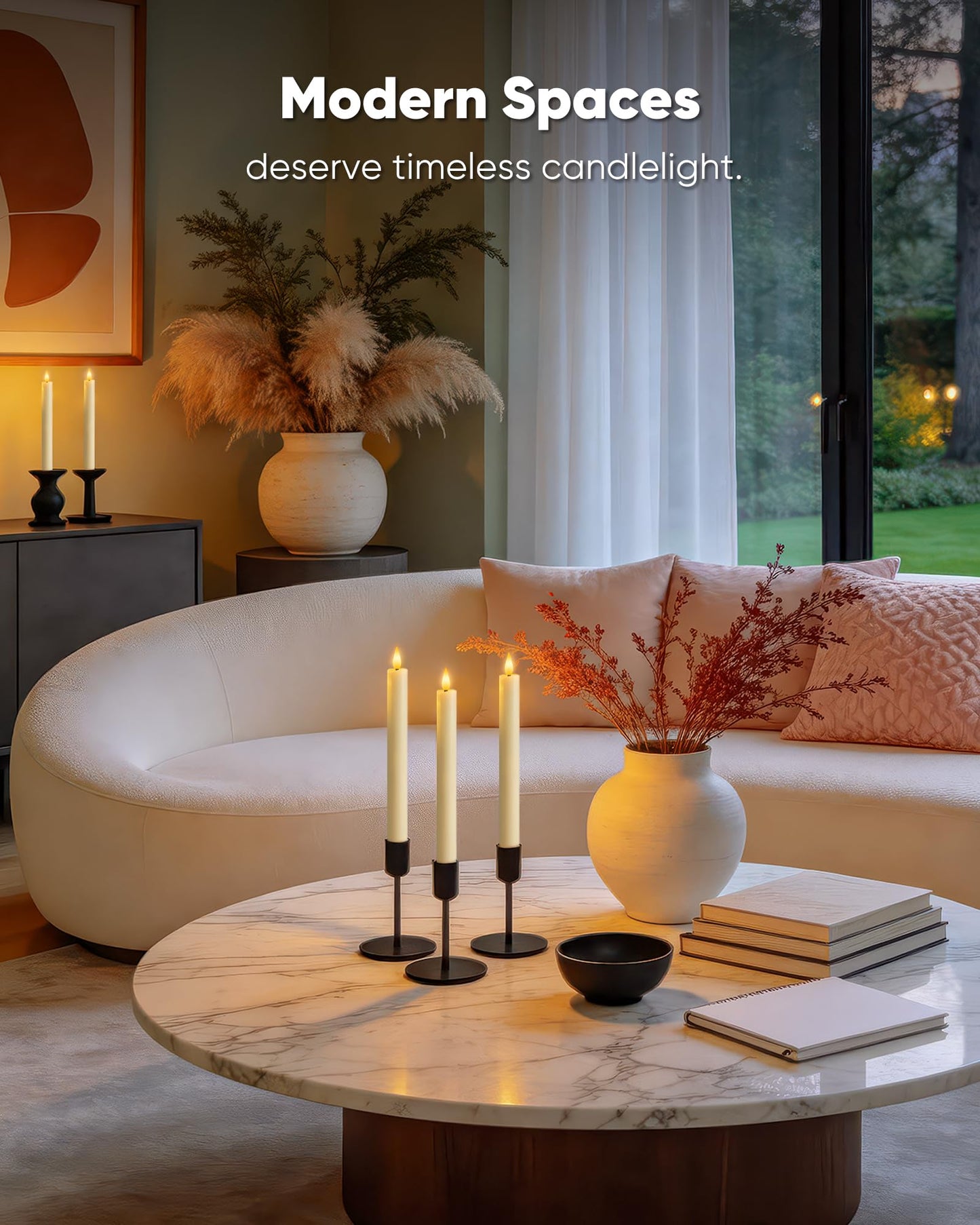 Homemory 3 Pcs Waxy Flameless Taper Candles with Remote, Flickering Battery Operated Taper Candles, Led Flameless Candlesticks Classic Tall Candle for Home, Wedding, Party, Ivory, 9.6 inches