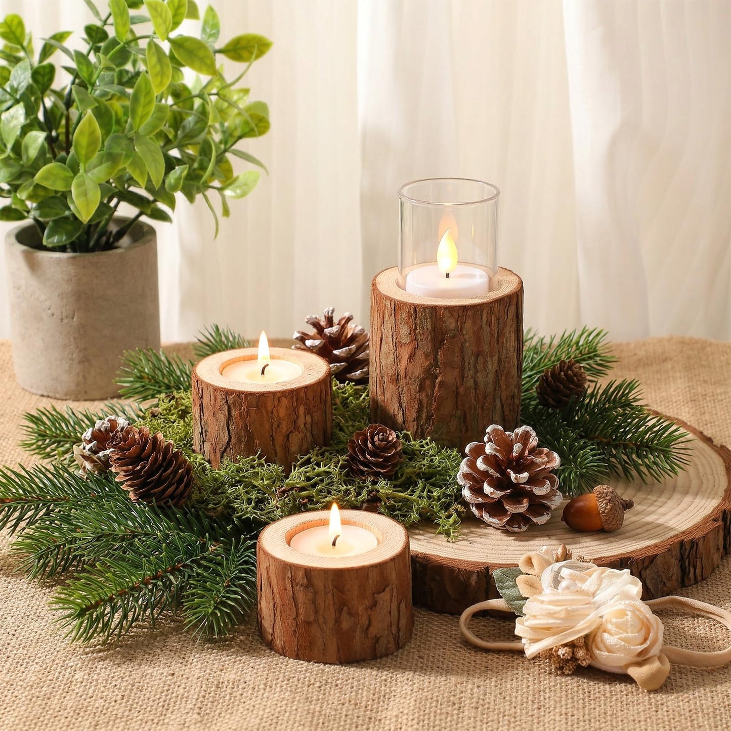 18 Pcs Wooden Tea Light Candle Holders, 3 Sizes, Rustic Tealight Candle Holders for Rustic Centerpieces for Dining Table Wedding Party