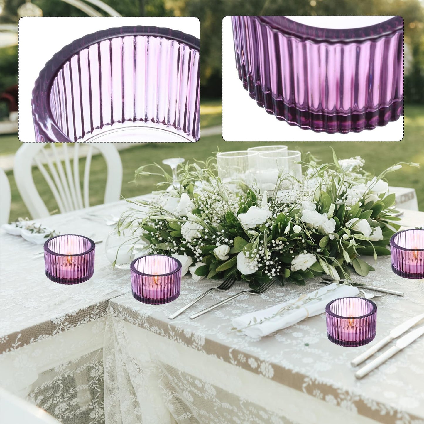 2 Pcs Tealight Candle Holder,Votive Candle Holders Glass Candle Holders Tea Lights Candle Holder for Table Centerpiece Decor Party&Home,Wedding Deco (Purple)