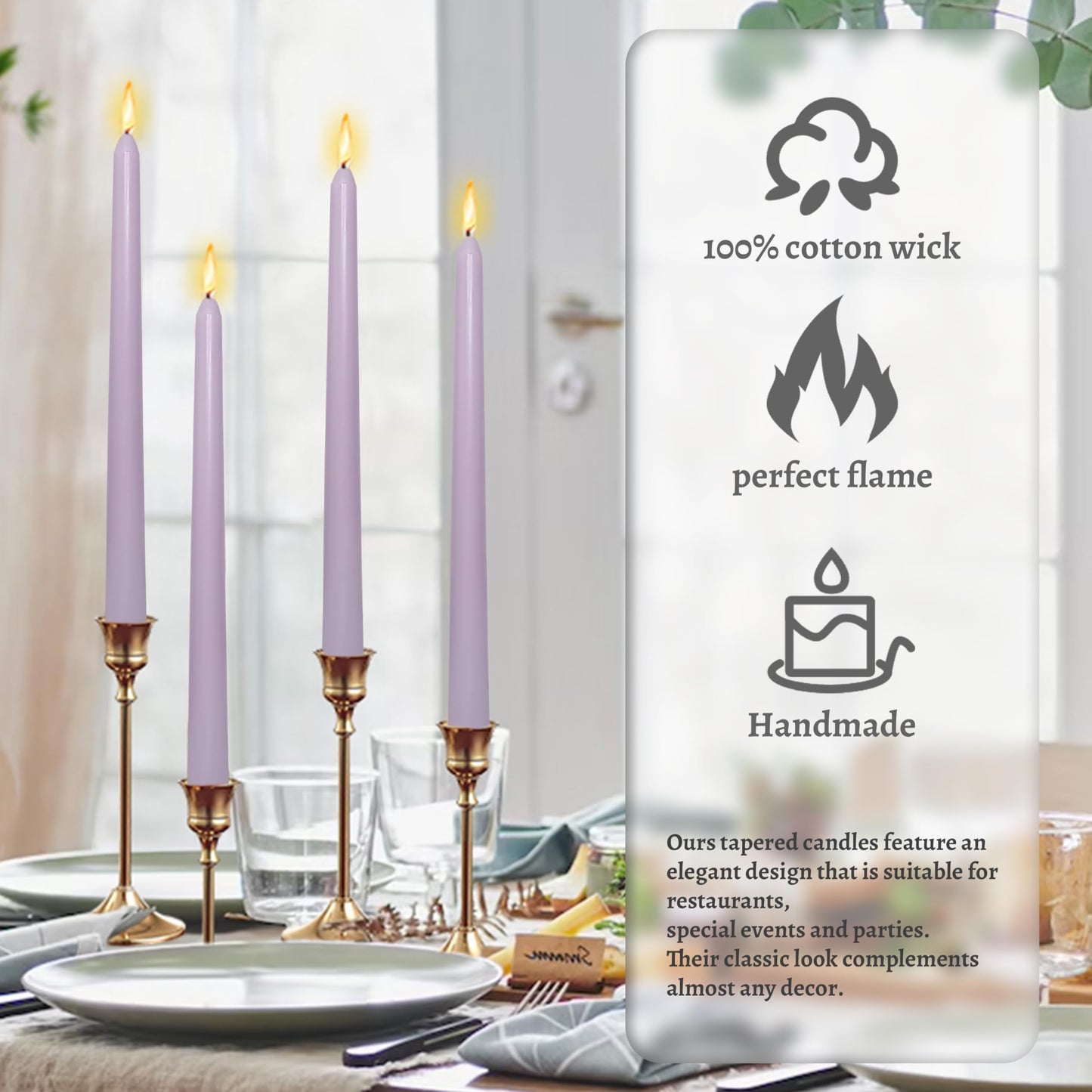 Dripless Handmade Purple Taper Candlesticks Lavender Scented Long Lasting Burn Smokeless Aromatherapy Candles 10 Inch Elegant Tall Candles for Home Décor Women's Gift