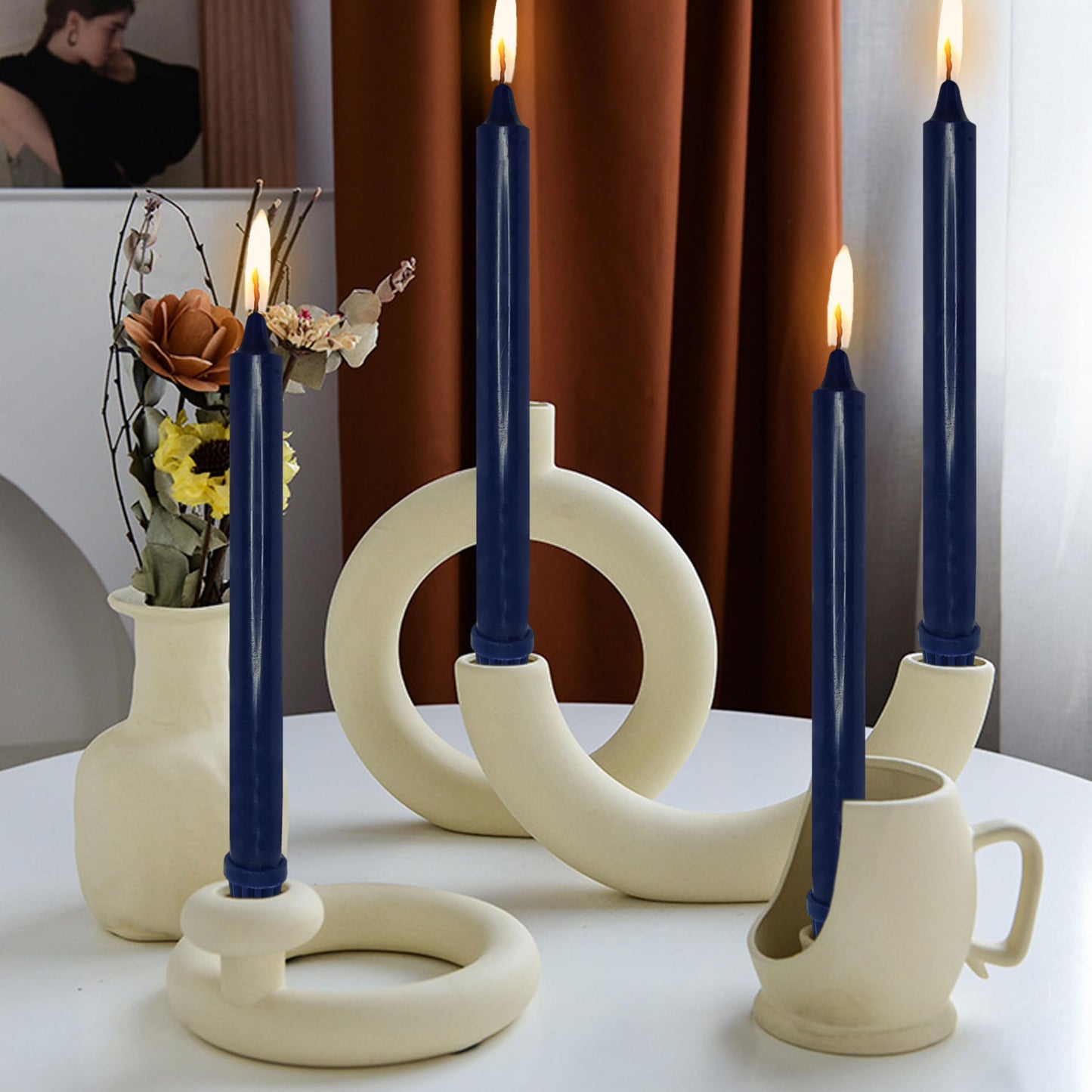 NJAO HOO Indigo Candlesticks 10 Inch Handmade Dripless Taper Candles Unscented Colored Candle Set, Pack of 4 - Up to 9-11 Hours Burn