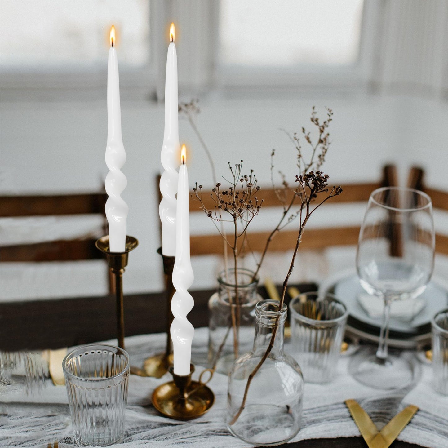 FLAMMUL White Taper Candles Candlesticks - Twisted Candlesticks 9.5 Inch Spiral Candle Sticks 4PCS Smokeless Tapered Candles for Home Decor Church Weddings