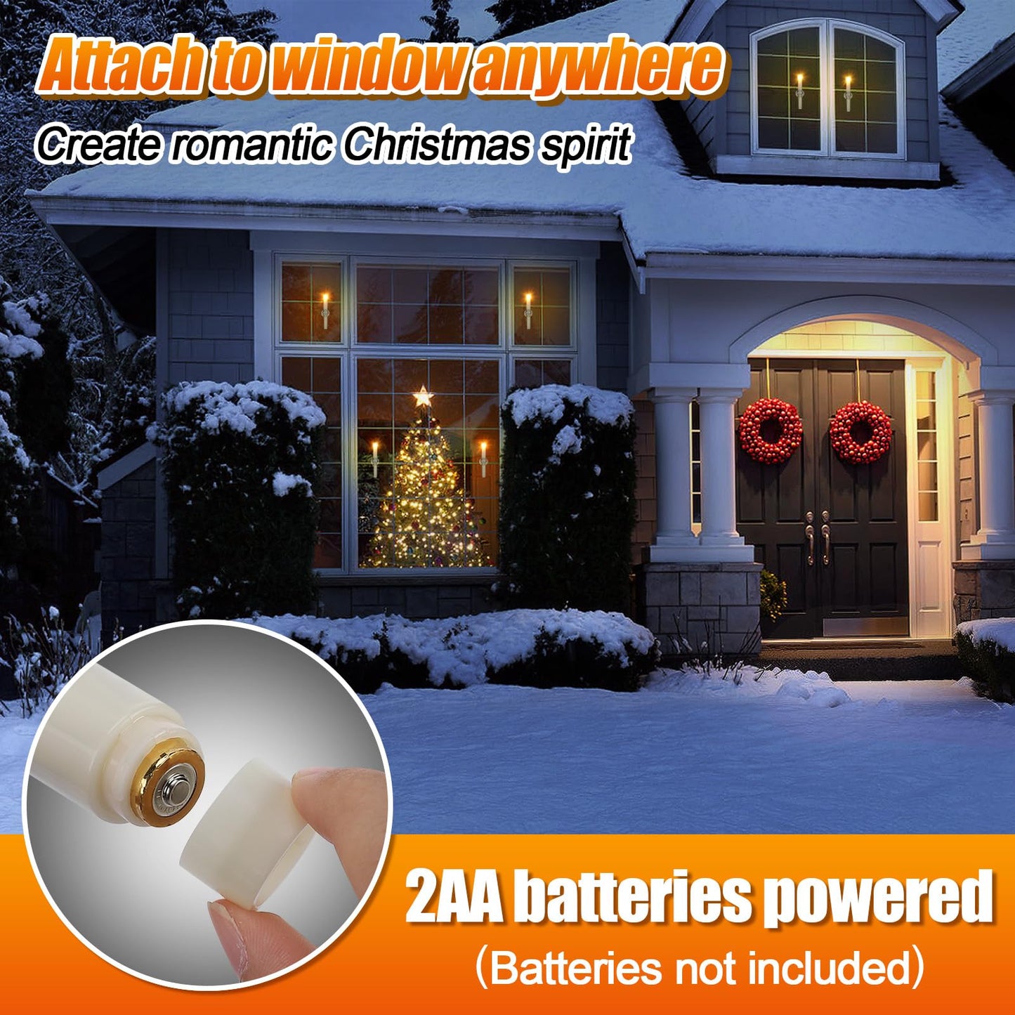PAMASE 2-in-1 LED Christmas Window Candles - Battery Operated Christmas Candles with Timer/Removable Candlesticks/Suction Cups, Flameless Candle Lights for Xmas Holiday Decorations (6 Pack)