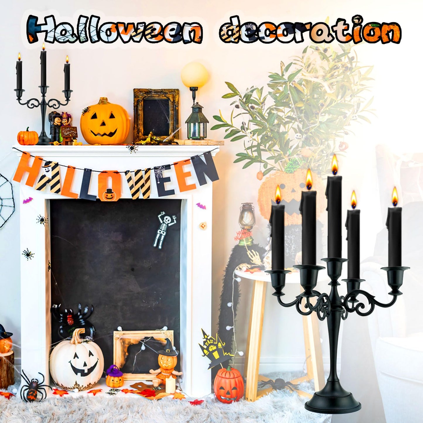 Viscacha Metal Candle Holders 5 Wicks Black Candle Holders for Candlesticks Taper Candles（10.6 inch Tall Candelabra, for 1/2-1 inch Pillar Candles Diameter Each）,Candle Stand Decoration