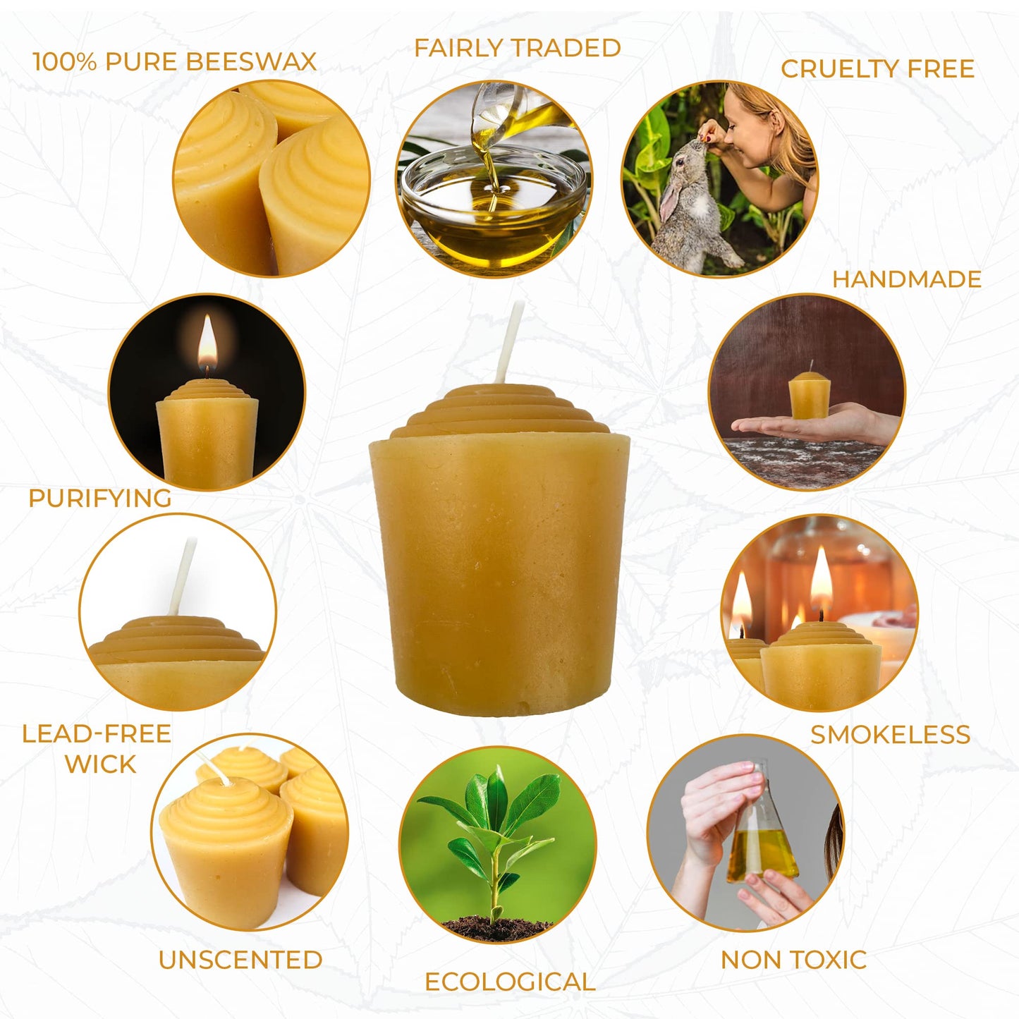 100% Pure Beeswax Votive Candles - USA-Sourced Handmade Votives for Home, Christmas, and Advent, Smokeless Unscented 12 Candle Set with Natural Honey Aroma, 1.96 x 1.77 Inches, by BeeTheLight