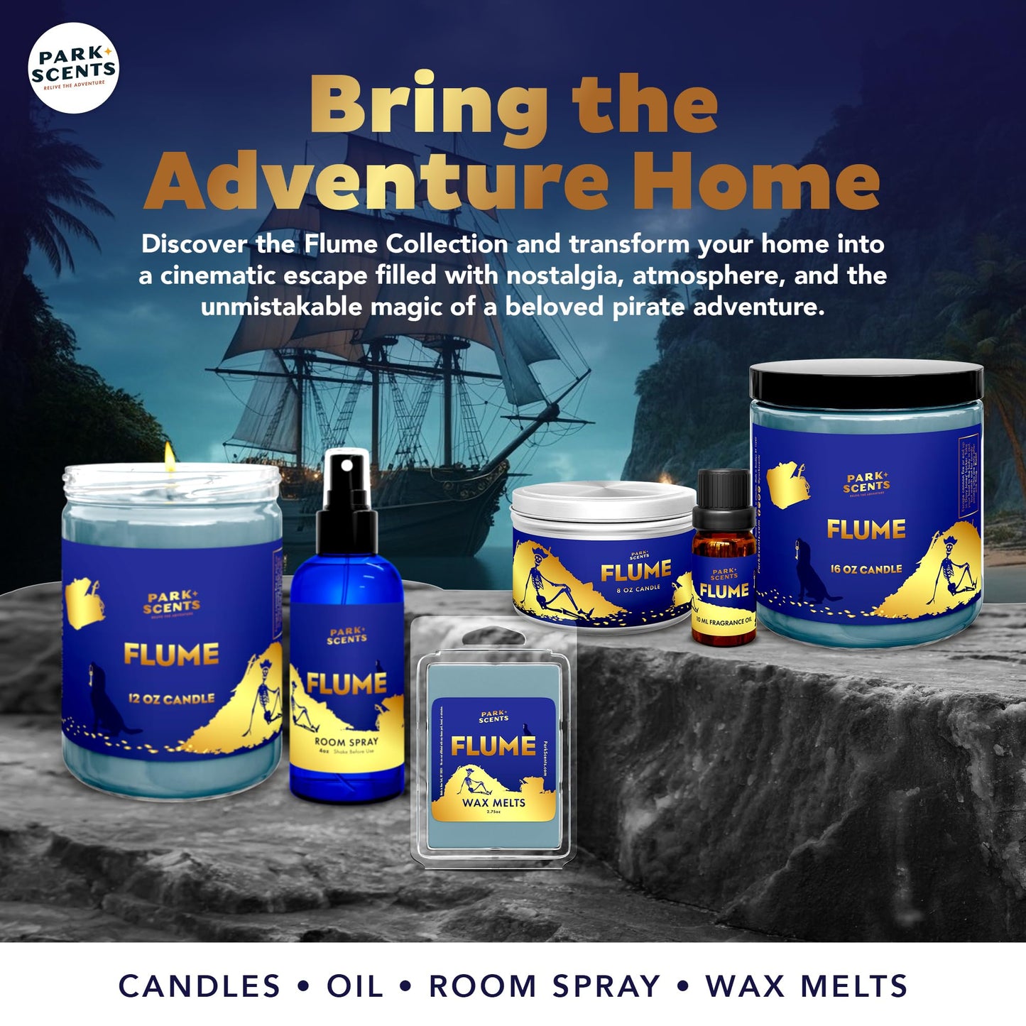 Park Scents Flume Candle - Inspired by the atmosphere of the PIRATES OF THE CARIBBEAN ride - Handmade in the USA, vegan, and cruelty-free | 8 oz. Tin