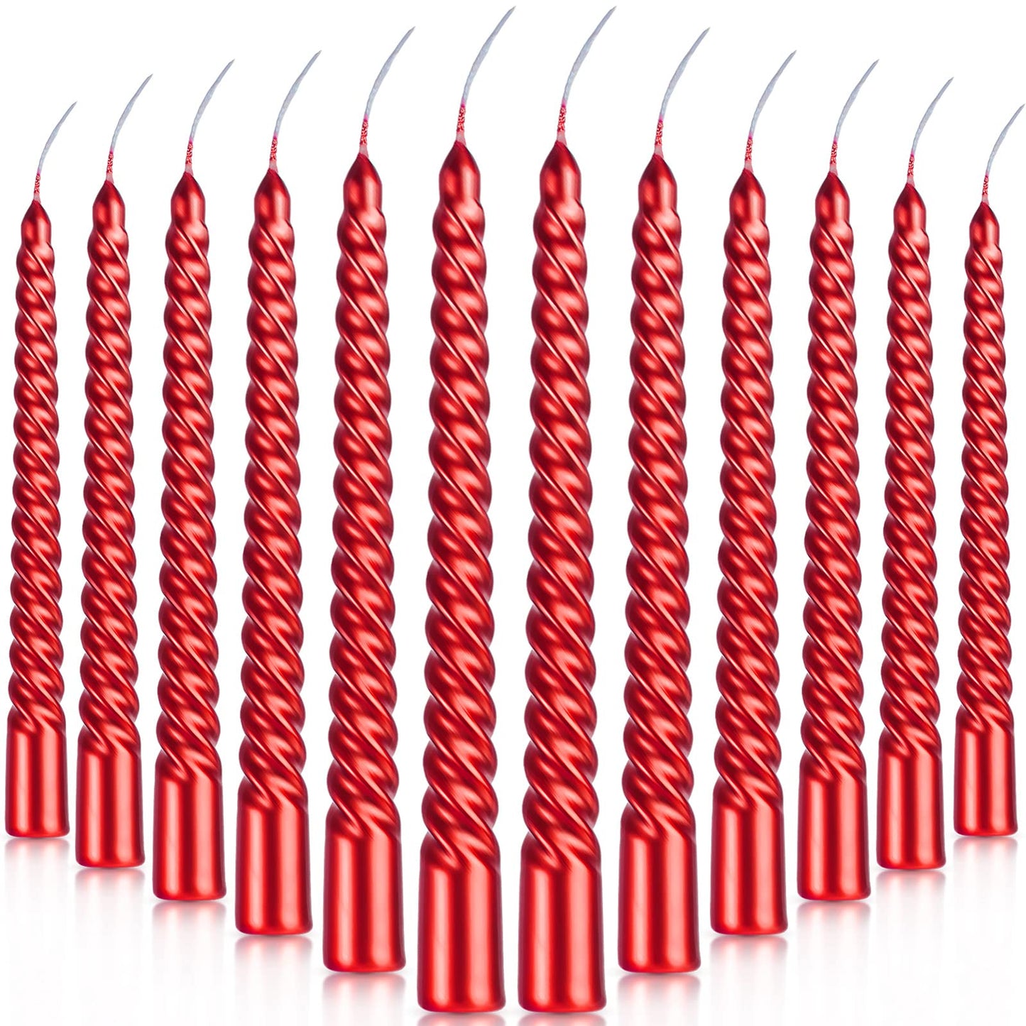 BBTO 12 Pcs Christmas Advent Spiral Candle Unscented Metallic Taper Candles Dripless Twist Candles Metallic Dinner Birthday Candle for Home Birthday Wedding Party Holiday Decor(8 Inch,Red)