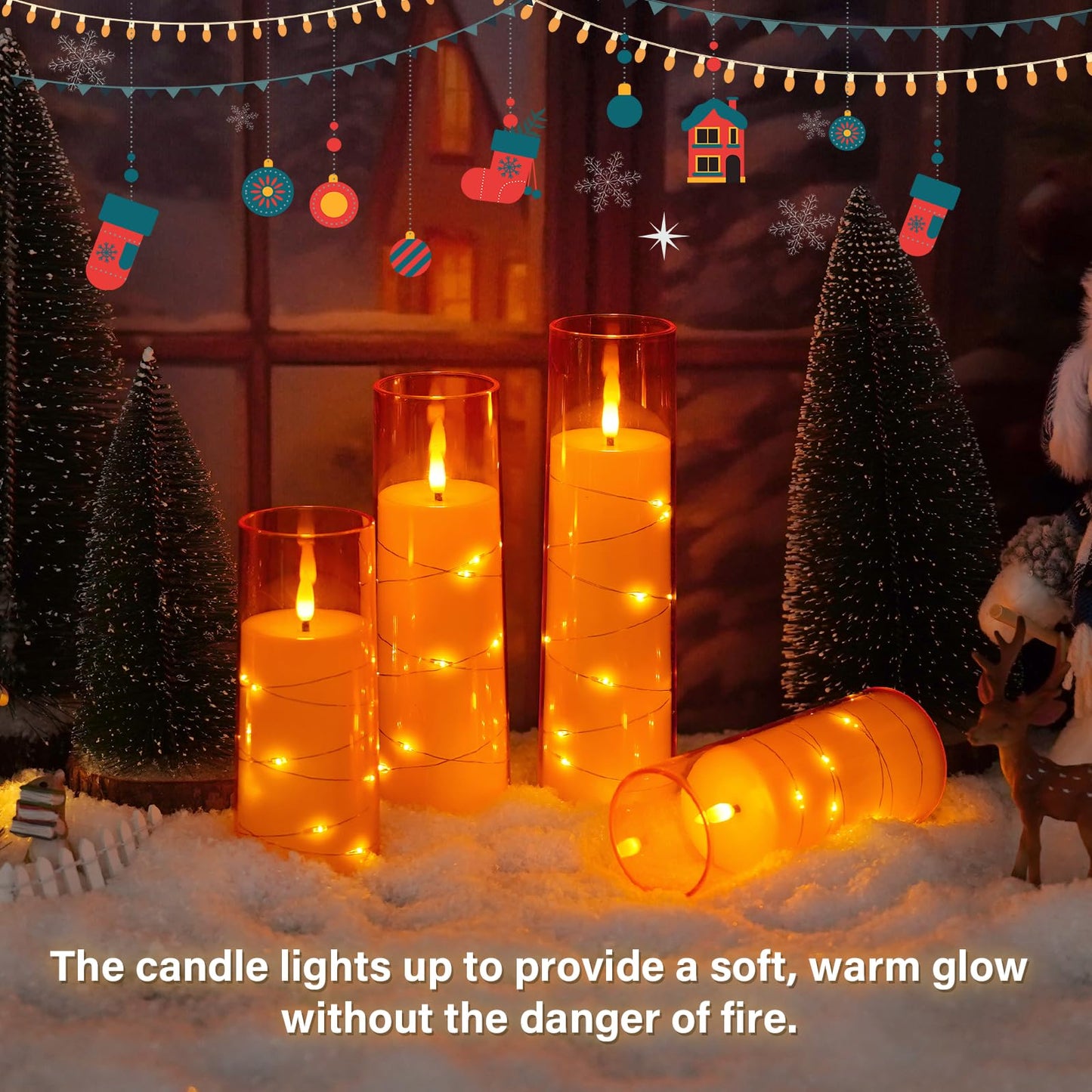 kakoya Flameless LED Candles with Timer 9 Pc Flickering Flameless Candles for Romantic Ambiance and Home Decoration Stable Acrylic Shell,with Embedded Star String，Battery Operated Candles（Orange）