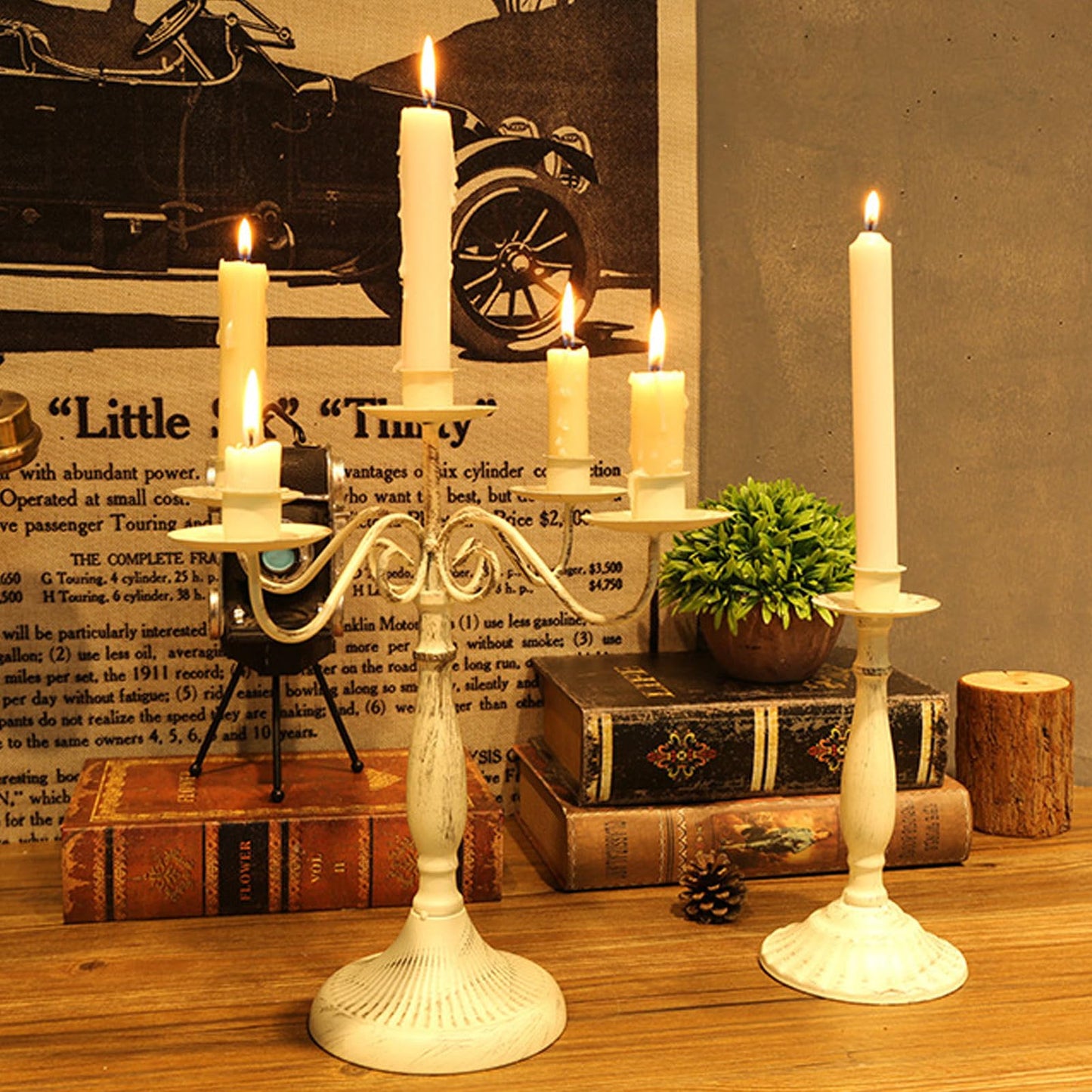 BEIJIALY 5 Arms Cast Iron Candlestick Holders, Metal Candelabra Rustproof Dampproof Iron Candle Holder Decorative Luxurious Candlestick Holder for Weeding Hotel