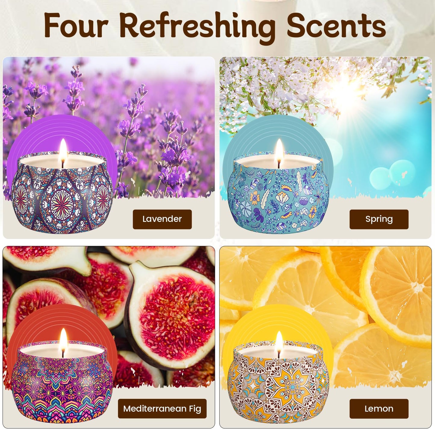 TranquilBliss Scented Candle Set, 4 Pack Soy Wax Candles, 120H Burn Time, Ideal Gifts for Women, Birthday Presents