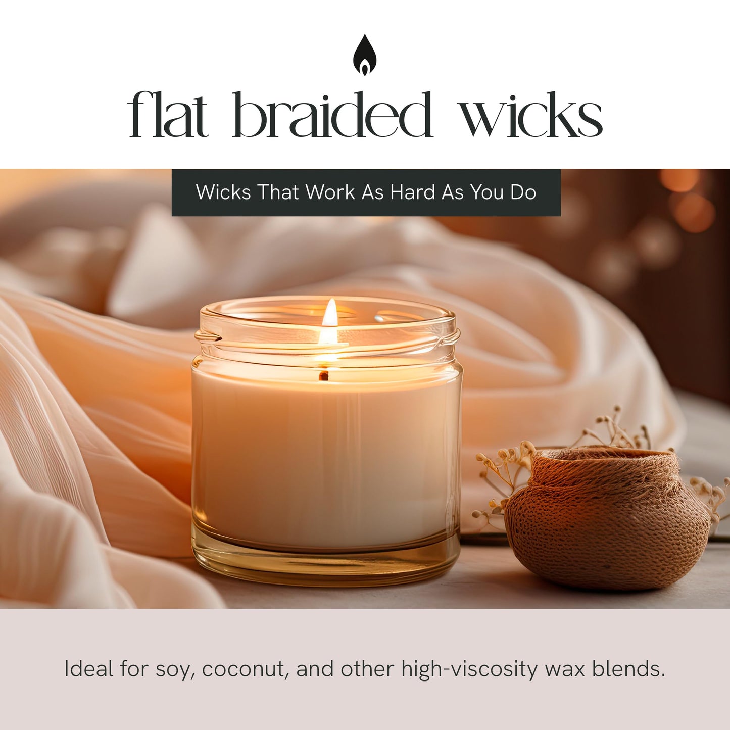 EAP Innovations CD-3 Candle Making Wicks, Ideal for Vegetable-Based Waxes, Flat Braided, Coreless Wicks for Candle Making & Consistent Flame, 3" Length, Pack of 100