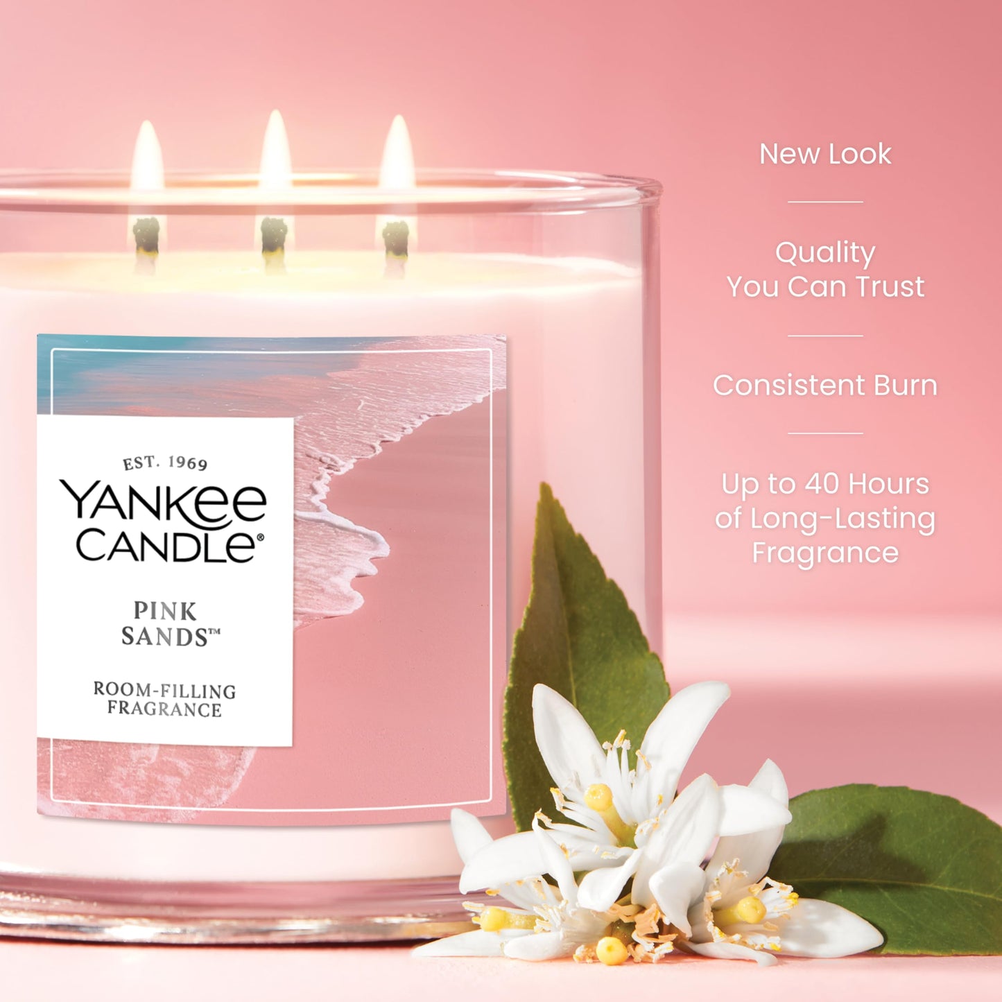 Yankee Candle Pink Sands, Scented Candle, 14.5oz 3-Wick Candle Jar with up to 40 Hours Burn Time