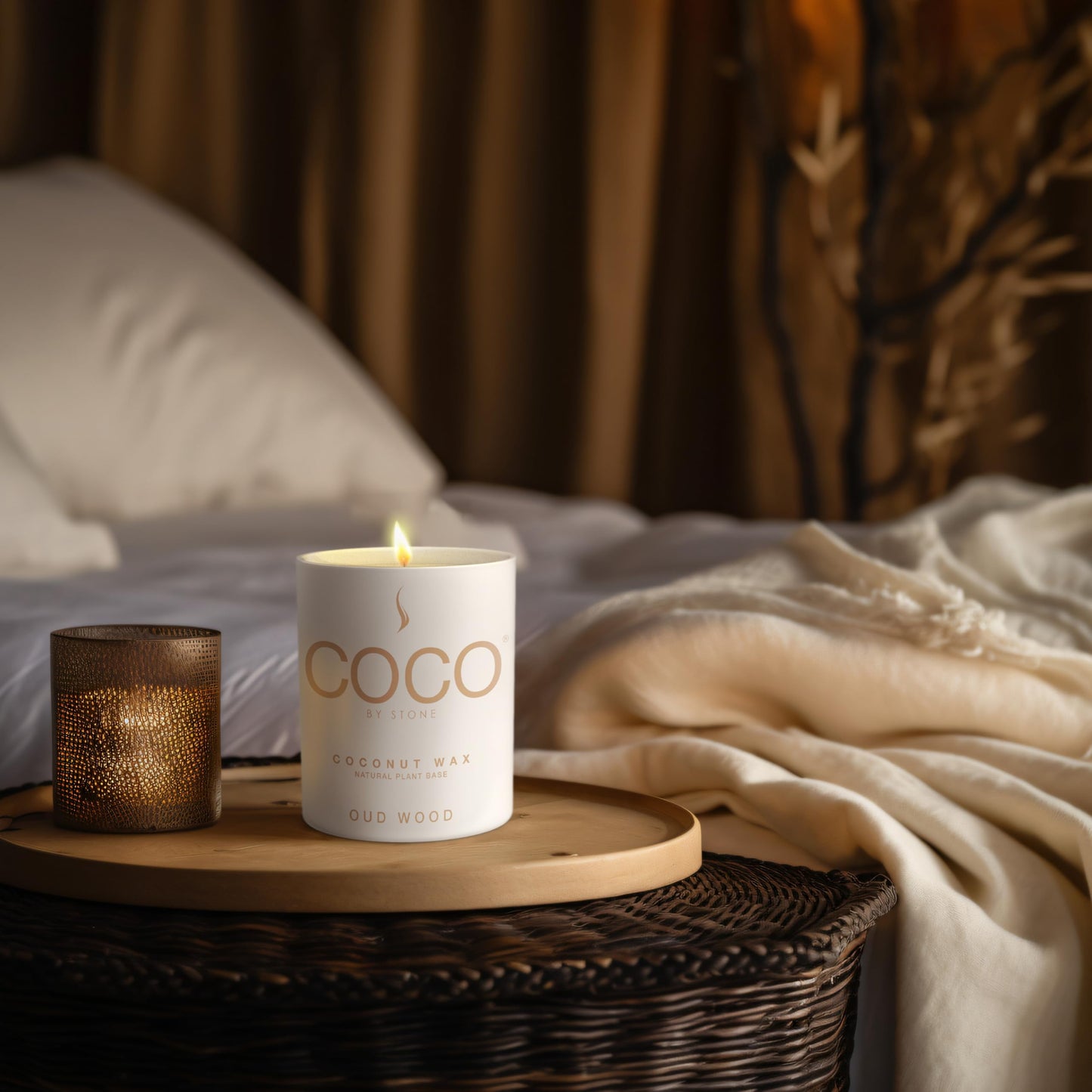 COCO by Stone 6.5oz Candle, Coconut Apricot Wax Candle for Home (Oud Wood) Home Fragrance Products, 1 Wick Candle, Enhance Indoor Aroma, Vegan & Cruelty-Free, Clean Burning and Hand Poured Candle