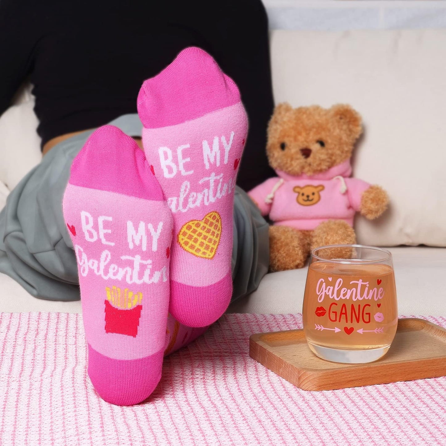 Galentines Day Gifts for Women Galentine Wine Glass Socks Rose Scented Candles Greeting Card Ladies Celebrating Ladies BFF Present Birthday Idea Valentines Day Gifts for Her Friends Girls Sister