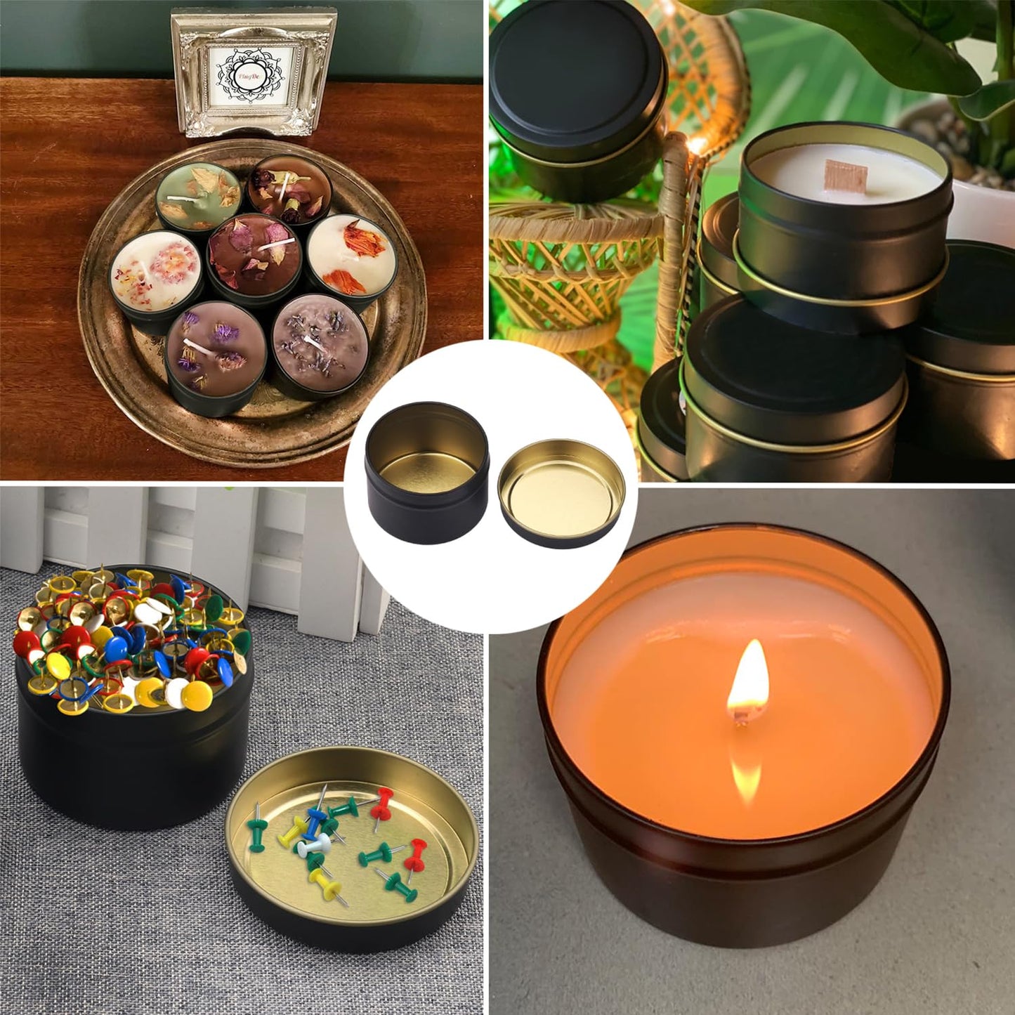 GENHAKON 36 Pack 8 oz Black Candle Tins - Bulk Candle Making Tins and Jars