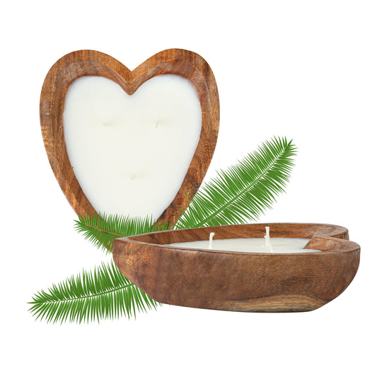 Restaurantware-Coco Casa 7.1 x 5.5 x 2 Inch Heart Wood Dough Bowl Candle, 1 Handpoured Bread Bowl Candle - Coconut Mango Fragrance, Double Wax Blend, Soy Wax Scented, Cotton Wick