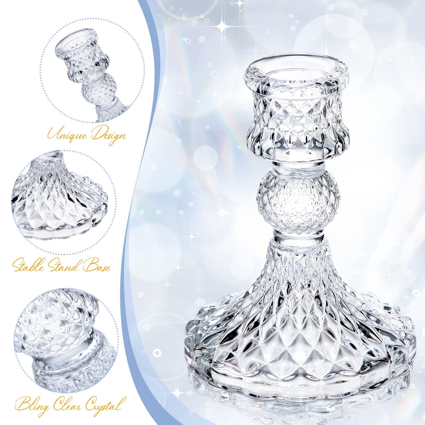 Sieral 24 Pcs Clear Taper Candle Holders 4'' Tall Glass Candlestick Holders Bulk Crystal Decorative Stand Wedding Stick Holder for Anniversary Party Dining Table Festival Decor