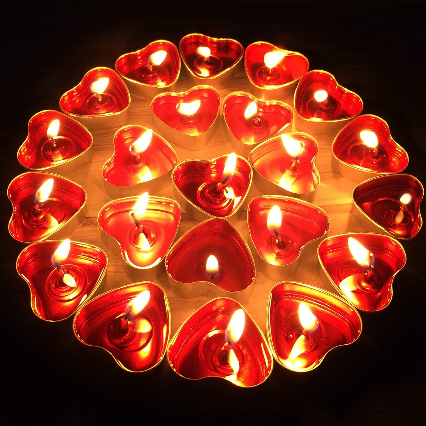 50Pack Heart Shaped Tealight Candles(25x2 Layers),Romantic Love Unscented Tea Lights Candles,Dripless & Long Lasting Smokeless Mini Tealight Candles for Romantic Decor,Pool,Home,Wedding (Red)