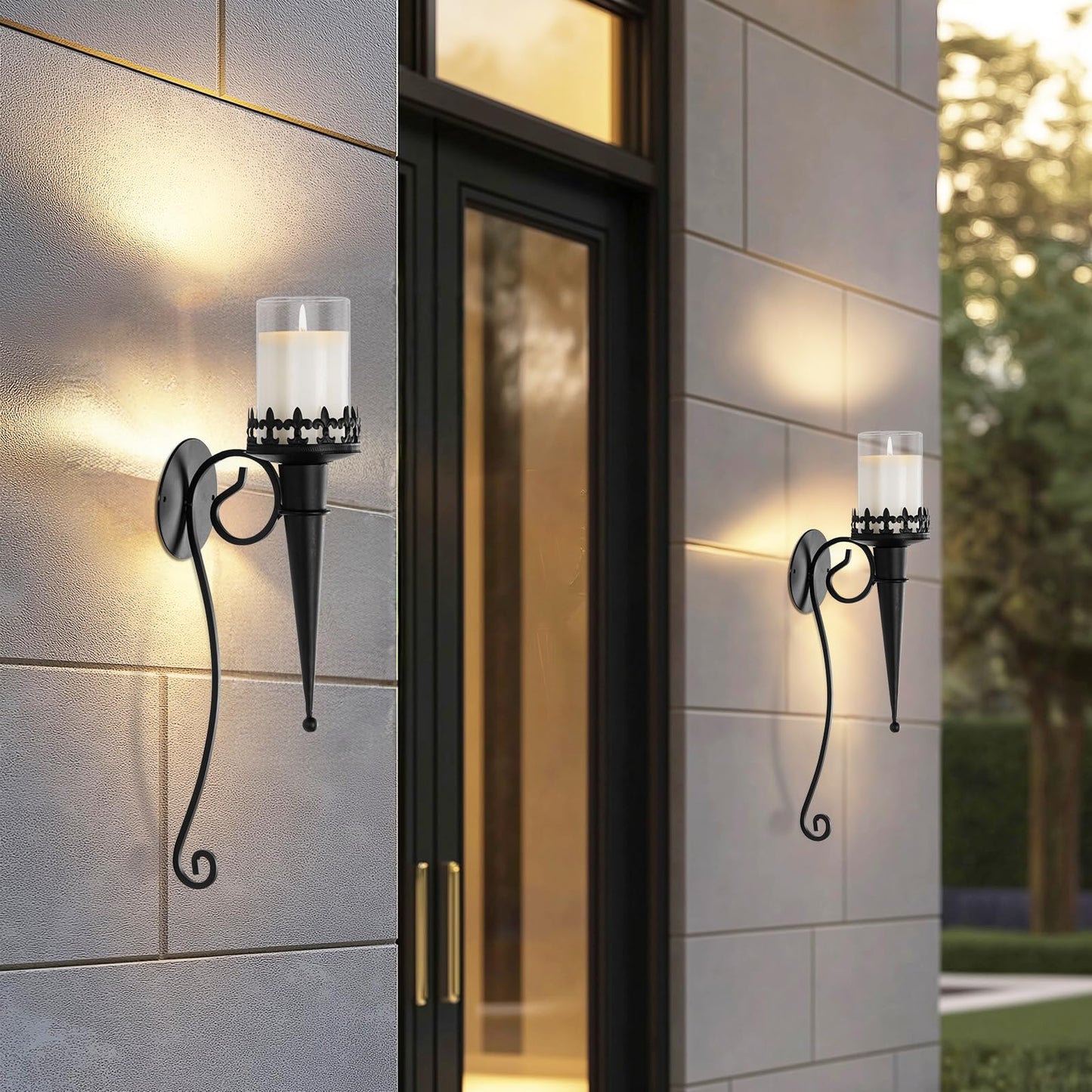 Wall Candle Holder for Pillar Tea Light Candles Decorative Candle Sconces Hanging Black Metal Wall Decorations with Modern Art Design for Living Room, Bathroom, Dining Room, Set of 2