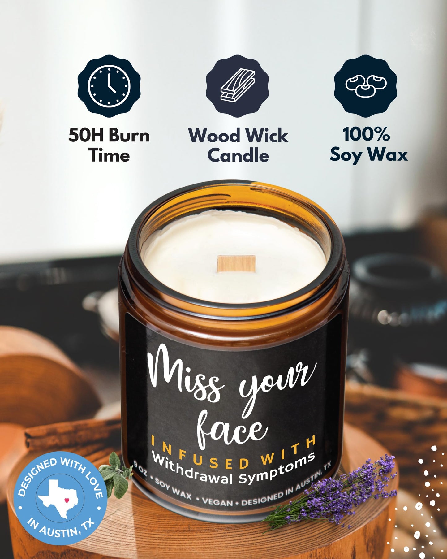 Funny Friendship Candle, Fun Presents for Women Friends, Funny Gifts for Friendship, Unique and Fun Friend Gifts for Women and Men, I Miss Your Face Candle, Birthday Presents, Christmas, Gift-Ready