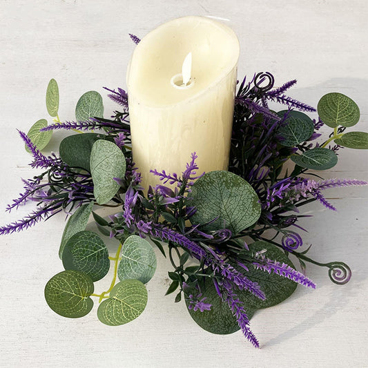 2Pcs Candle Rings Wreaths 3 Inch Center Spring Artificial Eucalyptus Lavender Candle Holder 10" Small Boho Wreath for Easter Wedding Summer Holiday Home Kitchen Table Centerpiece
