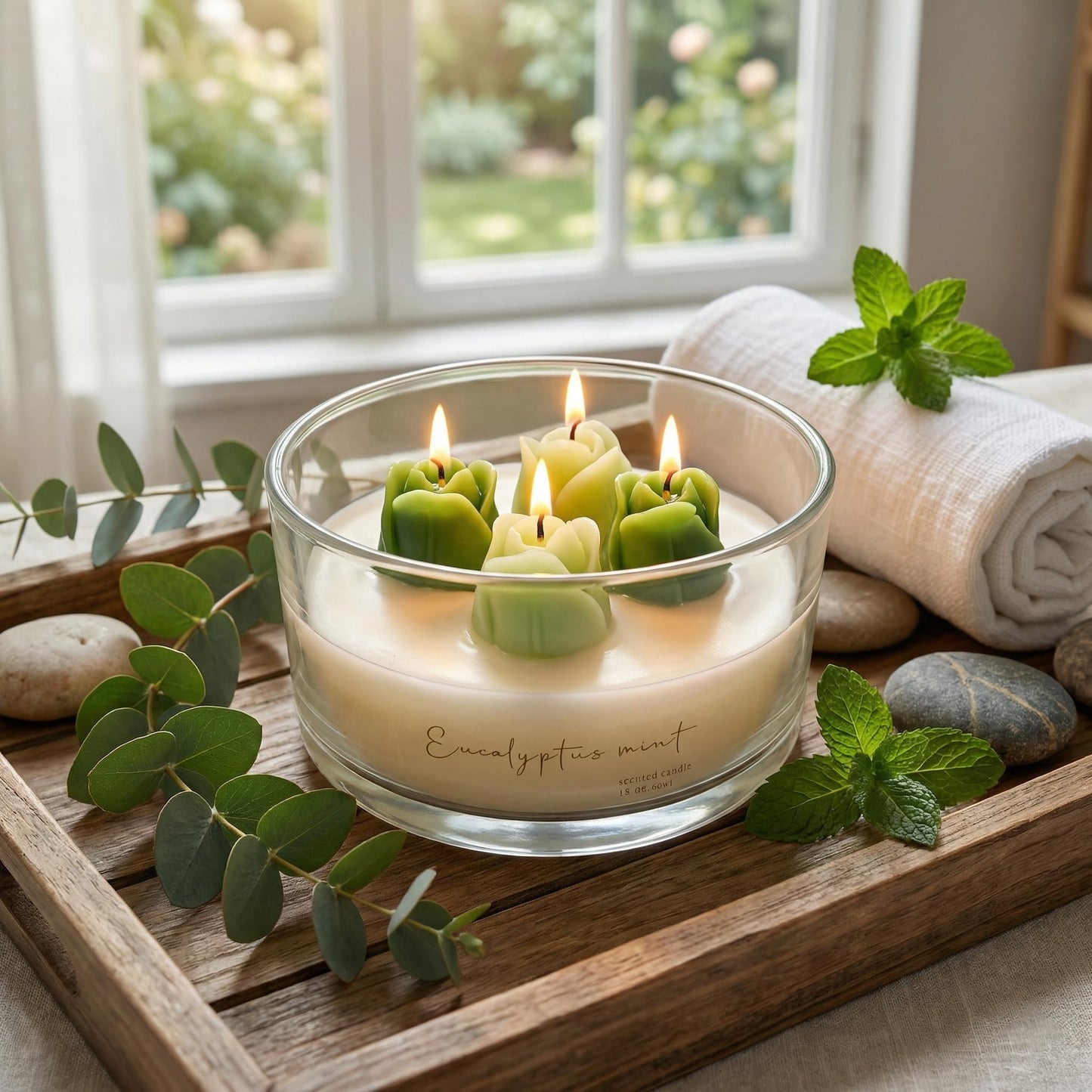 Floral Scented Candle 15oz with 4 Wax Flower Tops – CW Studio Hand-Poured Decorative Jar, Up to 36 Hour Burn, Palm & Paraffin Wax, Botanical Home Decor & Gift
