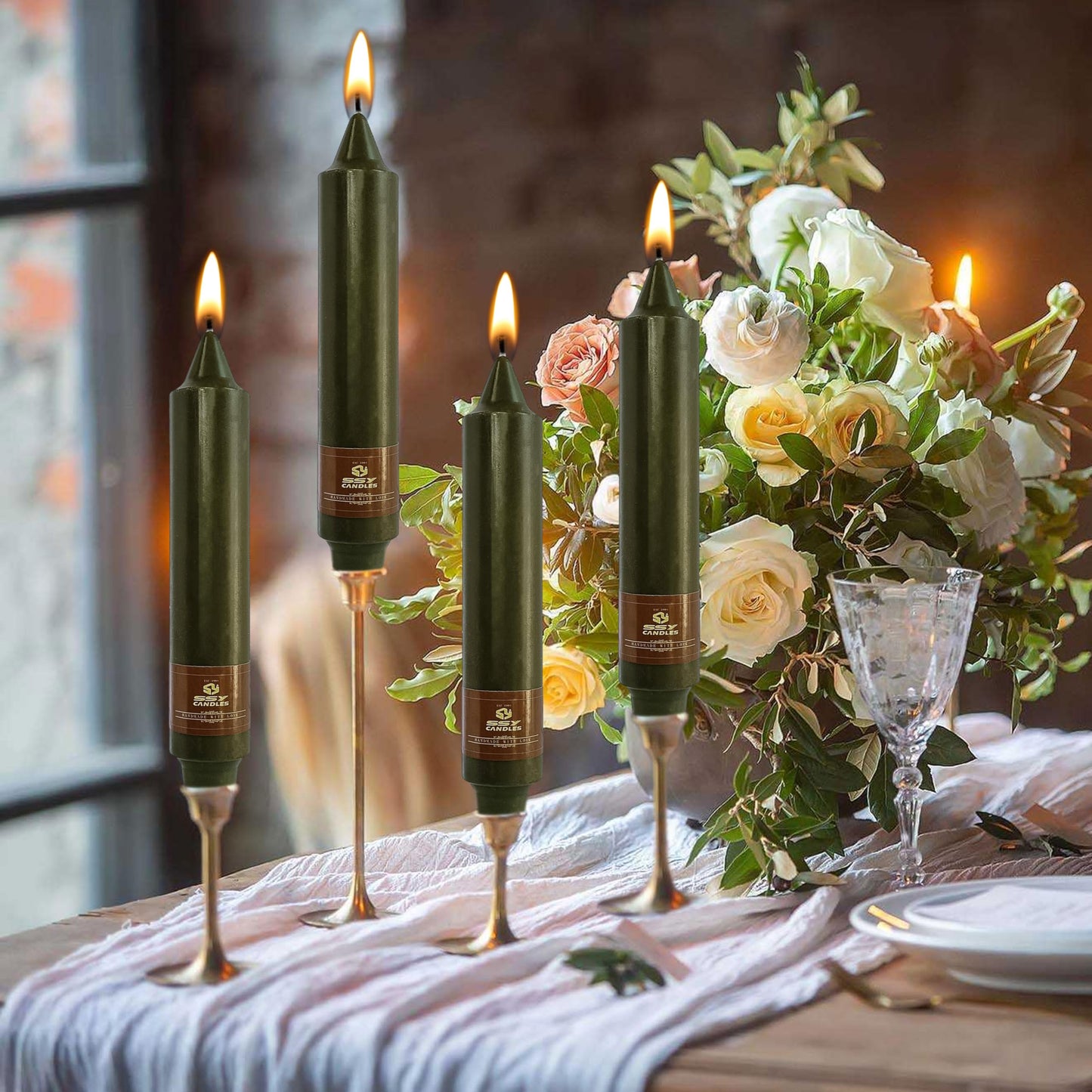 Olive Candles 4 PCS Taper Candle Unscented Tapered 7 inch Smokeless Candlesticks Candles Sticks Gift Idea Table Decor Housewarming Dinner