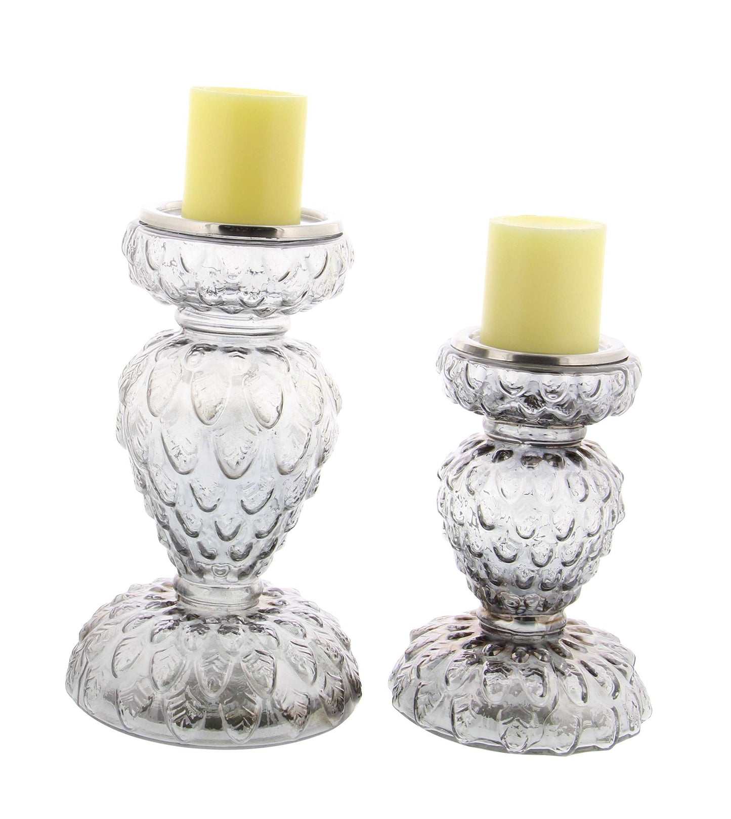 Deco 79 24676 Set of 2 Lattice-Patterned Glass Candle Holders Candle Holder,Clear
