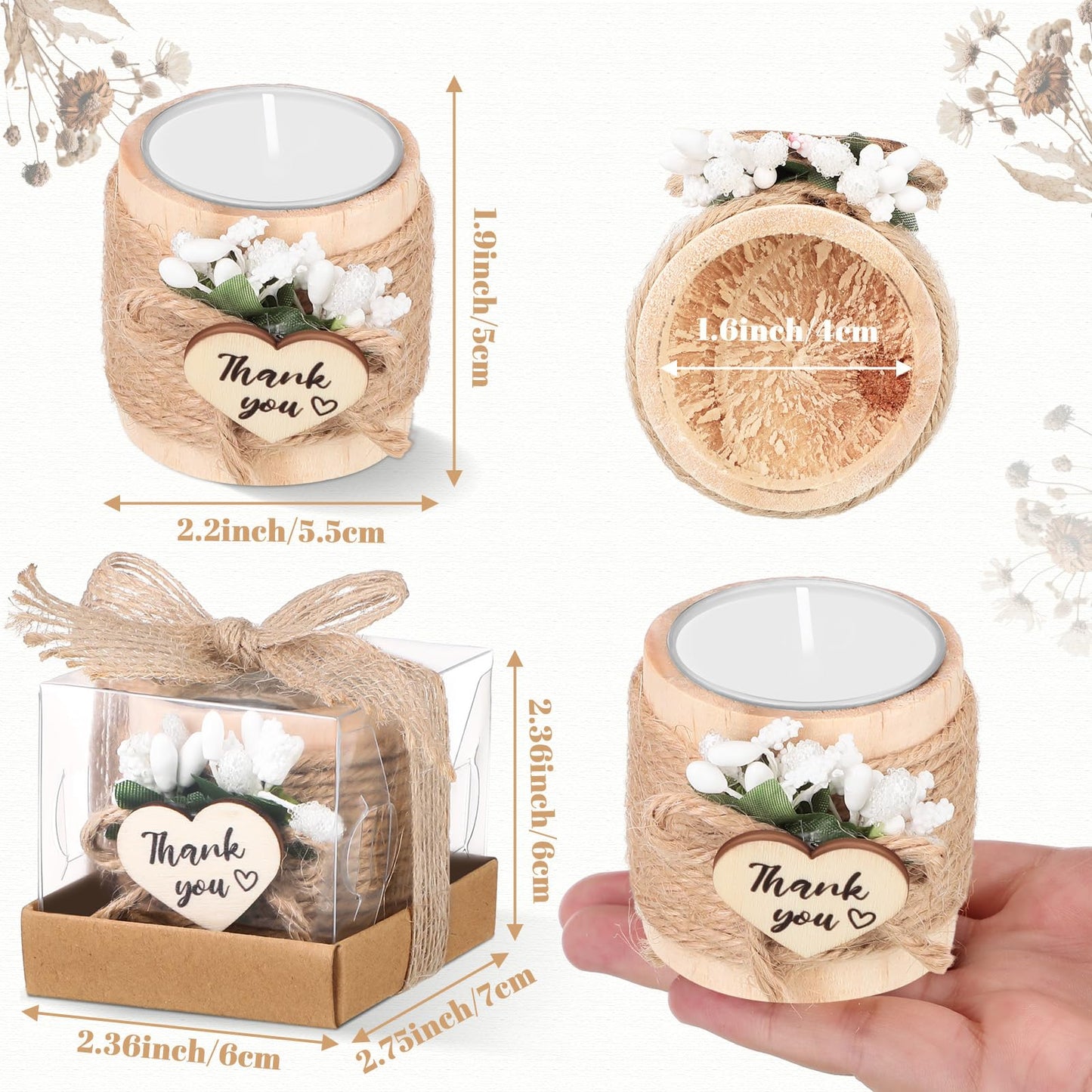 Retisee Wedding Candle Favors for Guests Bridal Shower Wood Memorial Tealight Candle Holder Thank You Gifts Handmade Candles for Wedding Baby Shower Housewarming Table Centerpiece(12 Pcs)