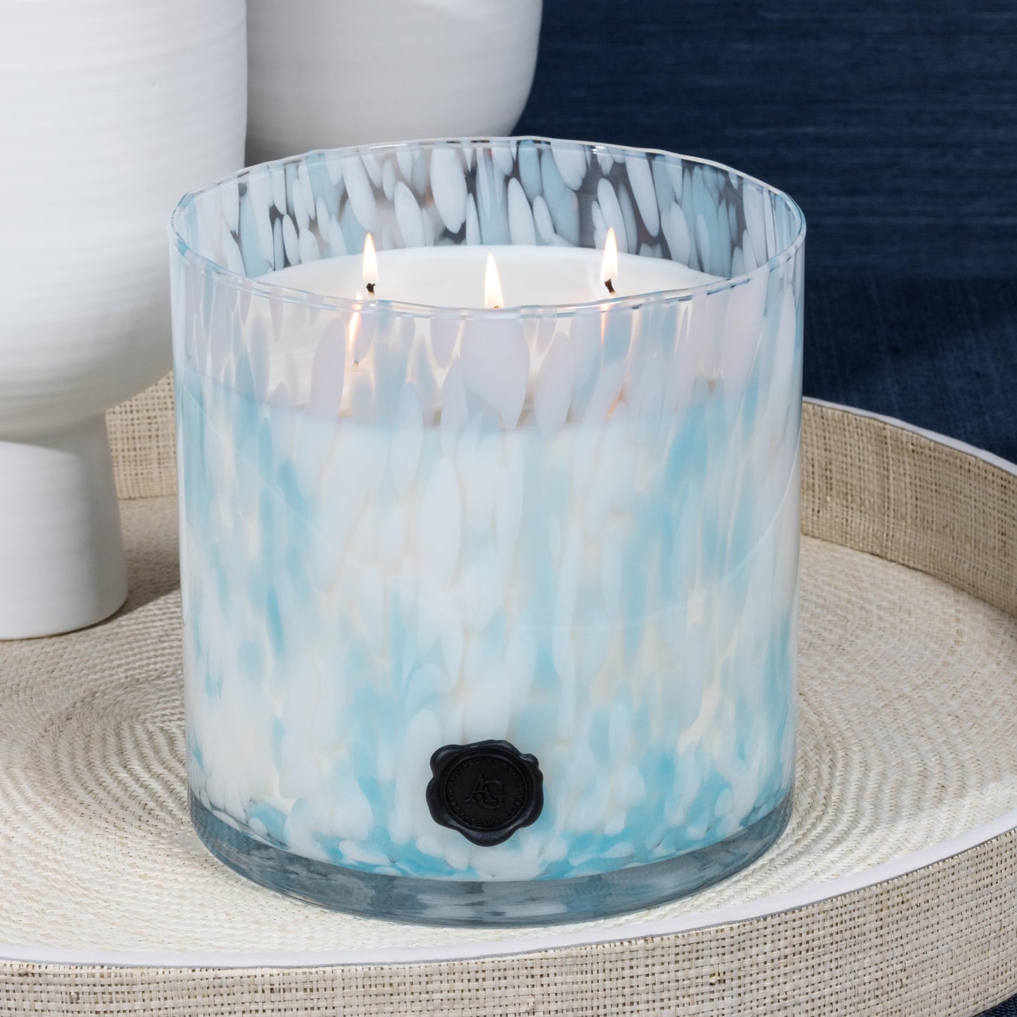 Zodax Apothecary Guild Apothecary Guild Opal Glass Five-Wick Candle Jar 8 in x8 in 250 Hours Burn Time Aqua Blue Sunset Beach