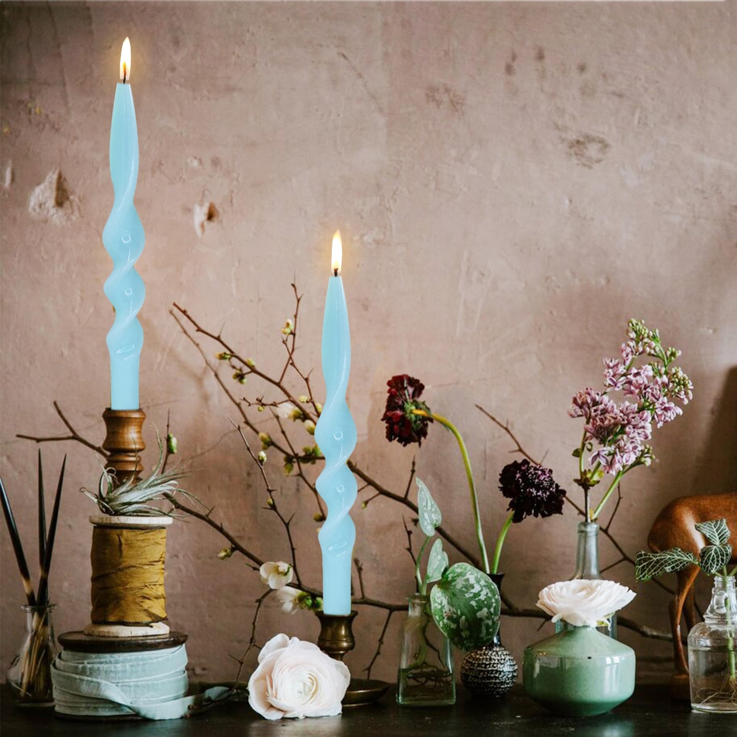 Spiral Taper Candle Blue Twisted Candlesticks 10 INCH Cute Candle Stick Long Tapered Candles Odorless Candle for Home Weddings Festive Women Gifts