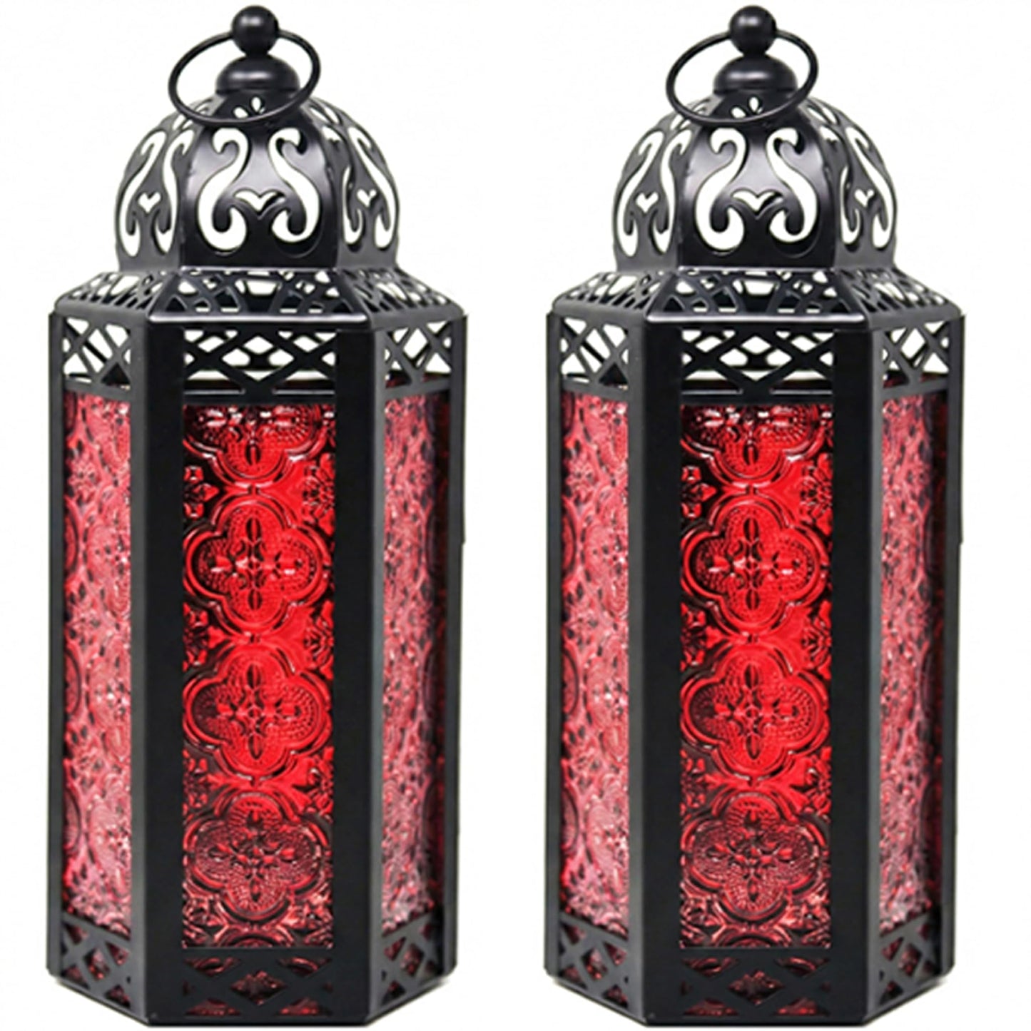 Vela Lanterns Candle Holder, Gothic Dark Academia Decor, Red Moroccan Lantern, Turkish Lamp, Whimsigoth Medieval Goth Accents, Hanging Centerpiece, Vampire Home Bathroom Decoration, Medium, 2-Pack